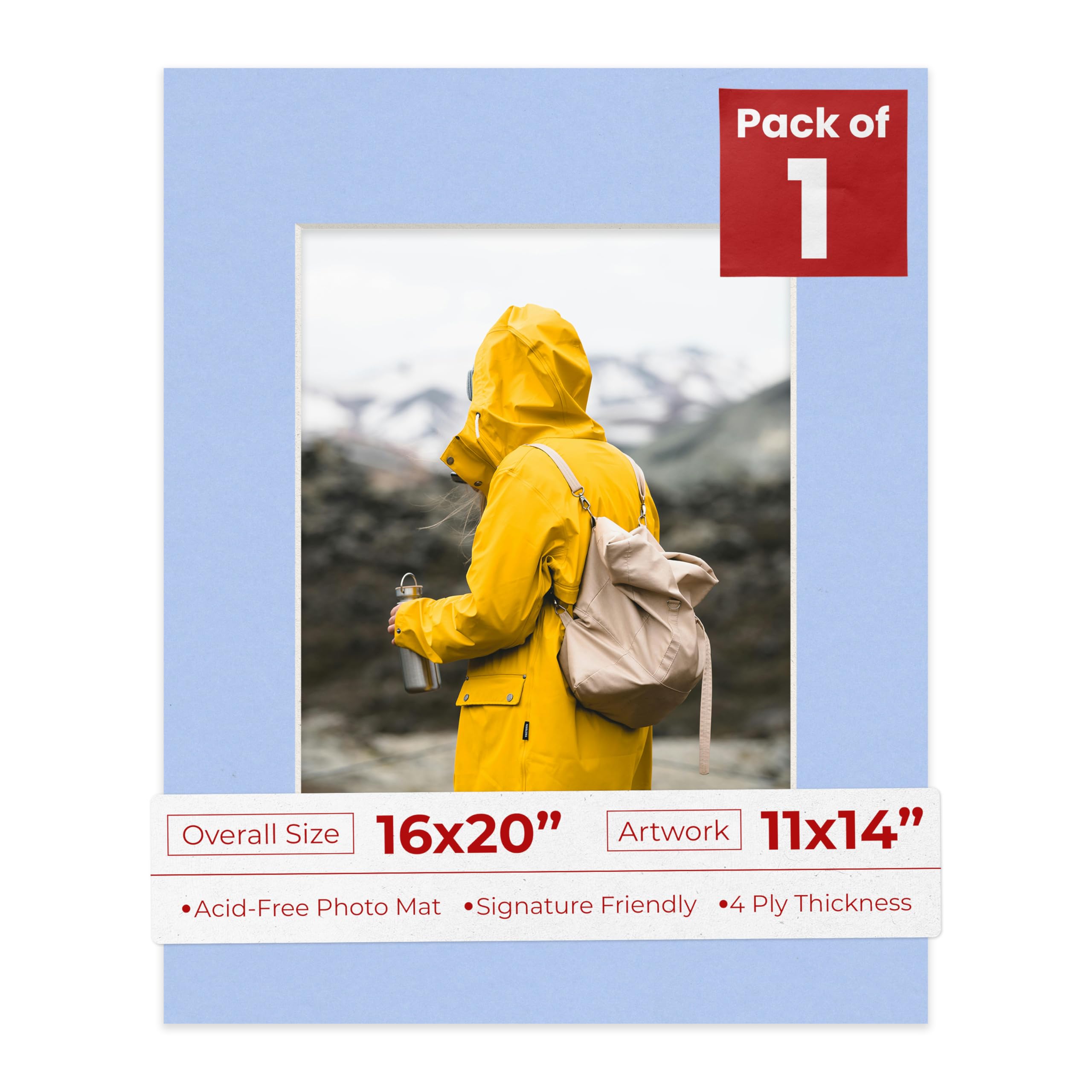 11x14 Mat for 16x20 Frame - Precut Mat Board Acid-Free Baby Blue 11x14 Photo Matte Made to Fit a 16x20 Picture Frame, Premium Matboard for Family