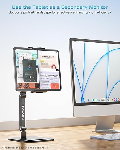 Miniatura 8 de Soporte para tableta para iPad, soporte de monitor portátil de 15.6 pulgadas, 17.3 pulgadas, soporte de brazo plegable de aleación de aluminio con