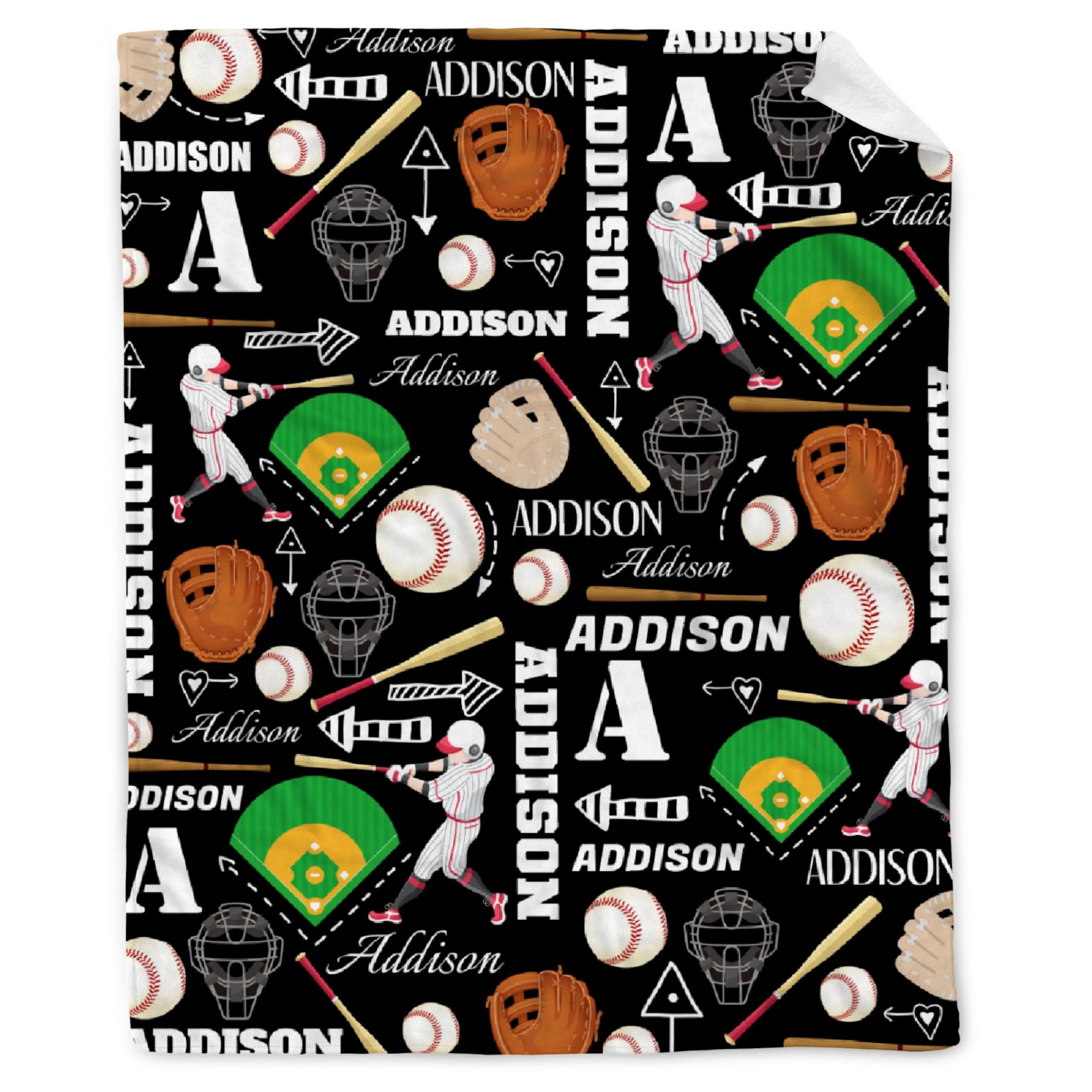 Buyyet Personalized Baseball Blanket with Name,Custom Baby Blankets for Boy Girl,Customized Monogrammed Baseball Blanket for Fan Lover,Sport Lover