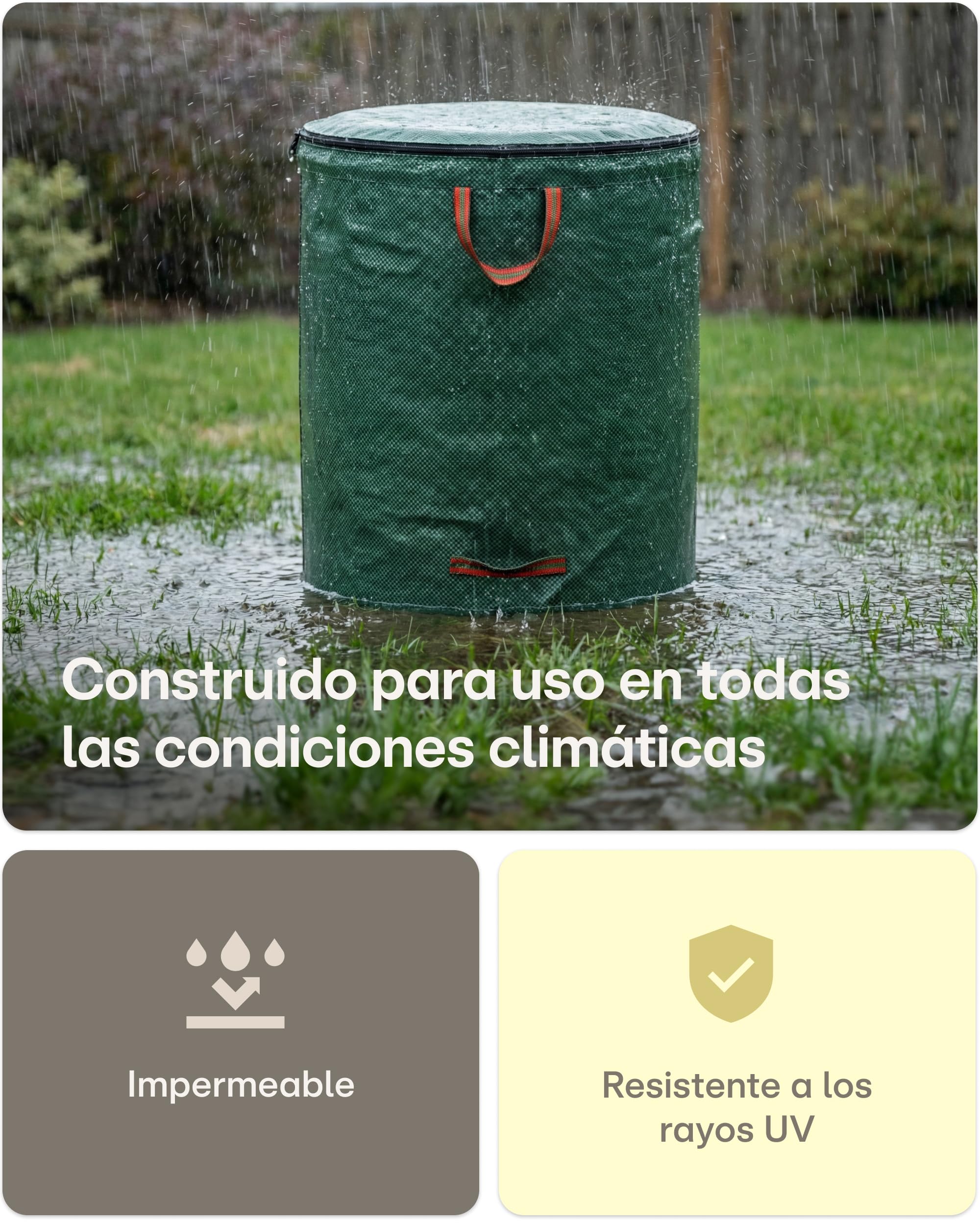 Praknu 3 Bolsa Jardin Con Tapa Con Cremallera De 300 L - Bolsa Basura Jardin Con 4 Asas Resistentes - Estable - Plegable - Reutilizable - Robusto Polipropileno
