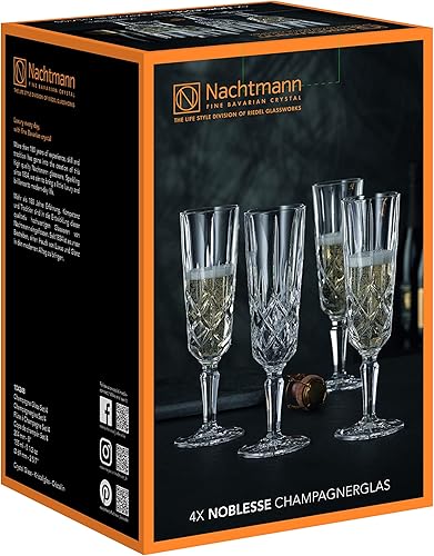 Miniatura 6 de Nachtmann Noblesse Collection - Copas de champán de 8 pulgadas, hechas de cristal fino, juego de 4 copas de champán para champán, mimosas y rosas,