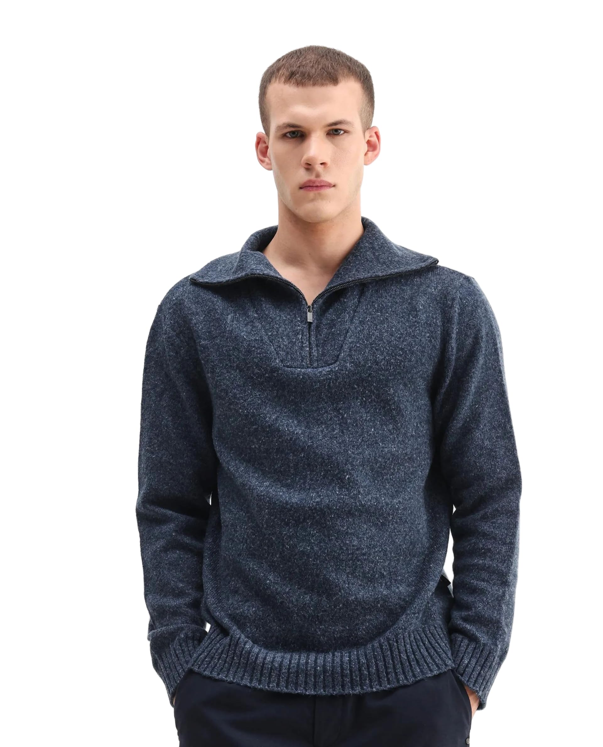 rare rabbit Men's Alfert Regular Straight Solid Polyester Quarter Zip High Neck Sweater-picture-19
