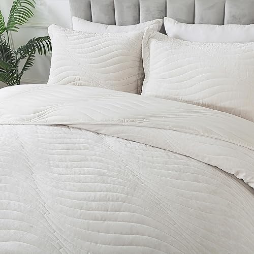 Miniatura 8 de HoneiLife Juego de edredón tamaño King  Juego de edredón de microfibra de 3 piezas, colchas ligeras, cubrecamas reversibles, funda de cama rústica,