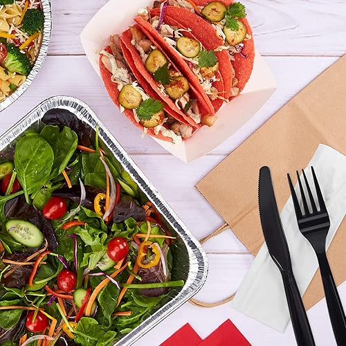 Miniatura 3 de Karat [ 500 unidades] Juego de cubiertos de plástico PP envuelto en negro con servilleta (cuchillo, tenedor, servilleta de 1 capa) U2207B