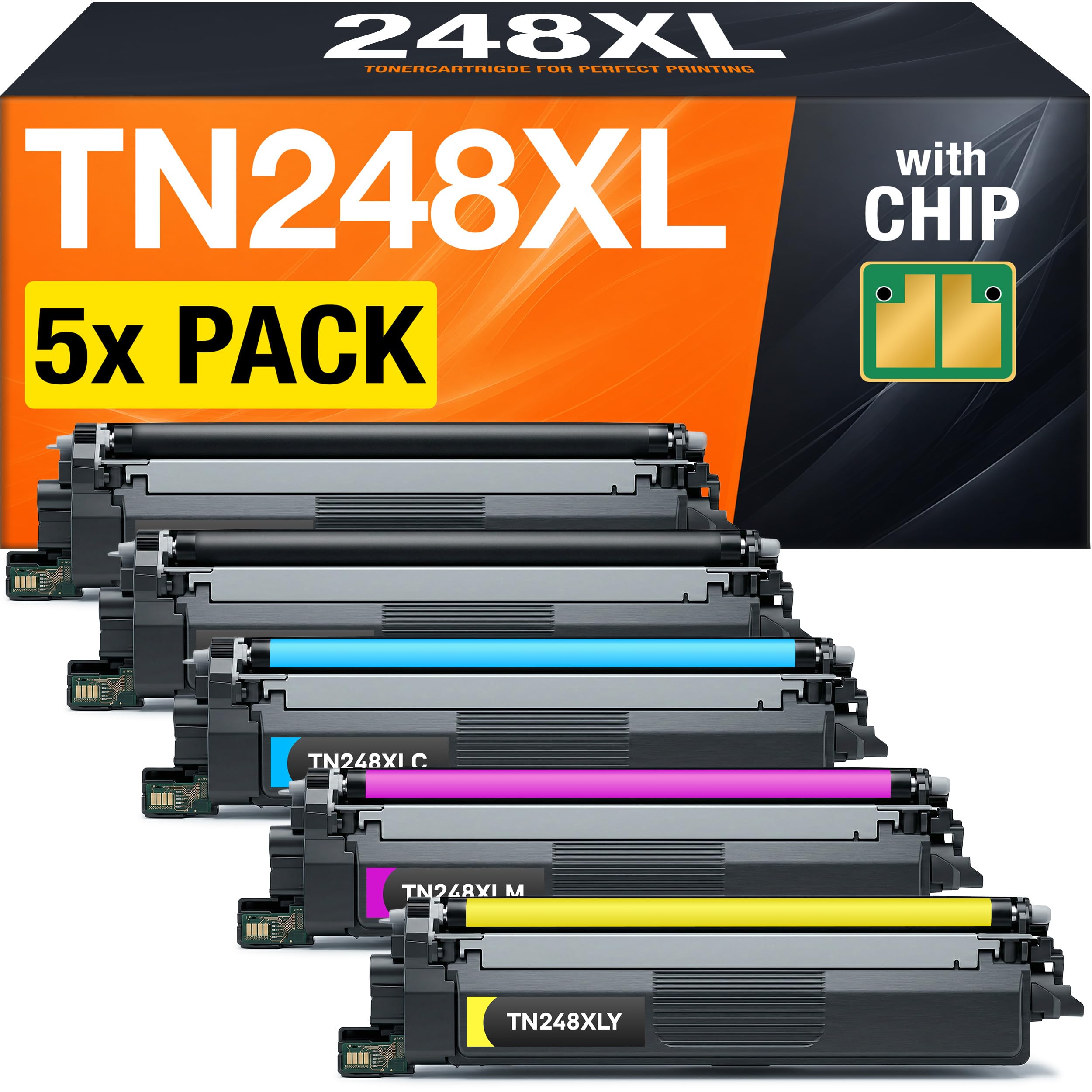 TN248XL TN248 Toner pour Brother MFC-L3740CDW MFC-L3760CDW HL-L3220CWE (5 Toners avec Puce)