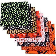 8PCS Cotton Fat Quarter Fabric Bundles, 20" x 20" Halloween Print, Quilted, Machine Wash