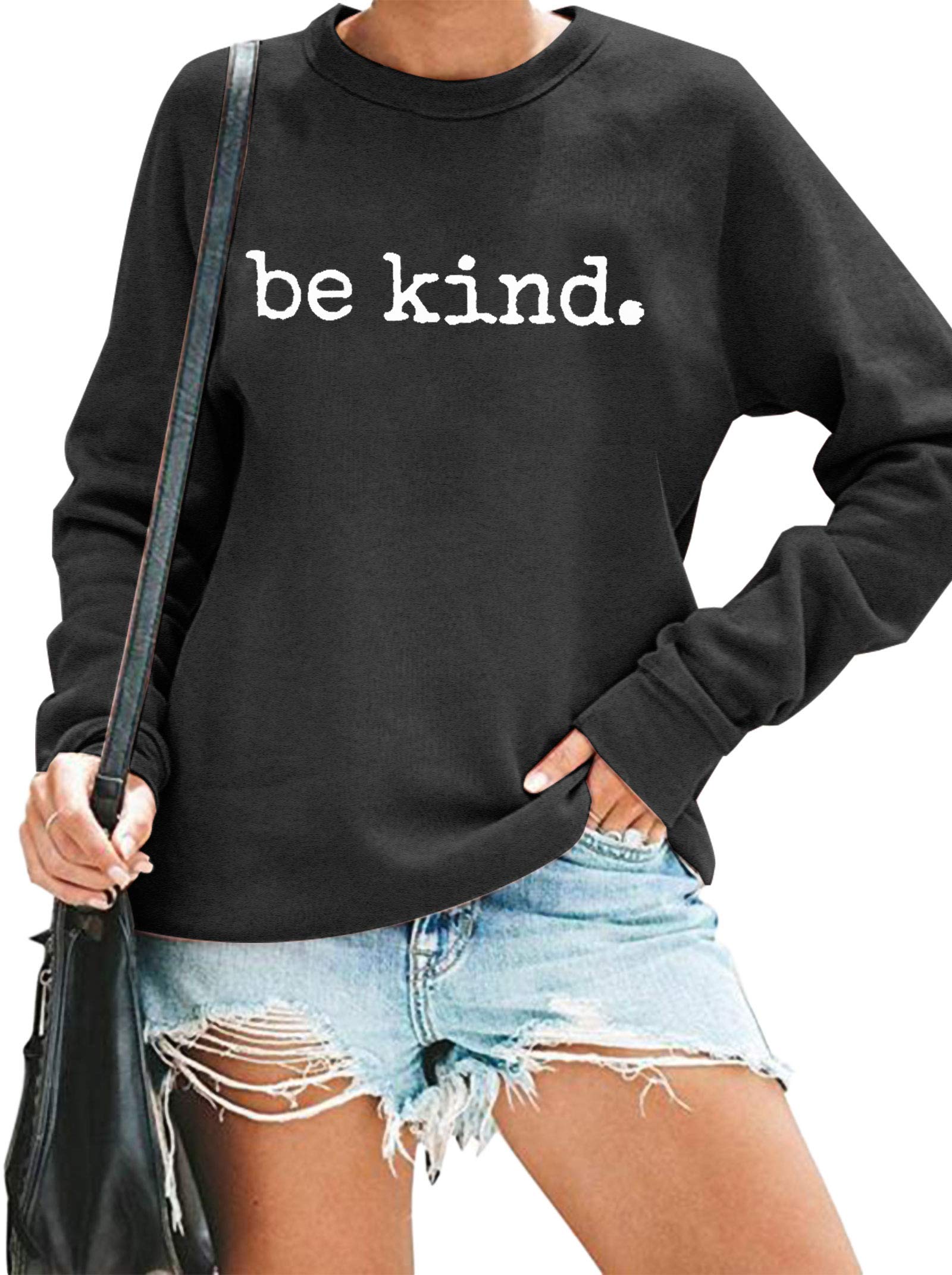 ASTANFYBe Kind Sweatshirt Womens Letter Print Pullover Long Sleeves Blessed Top Blouse