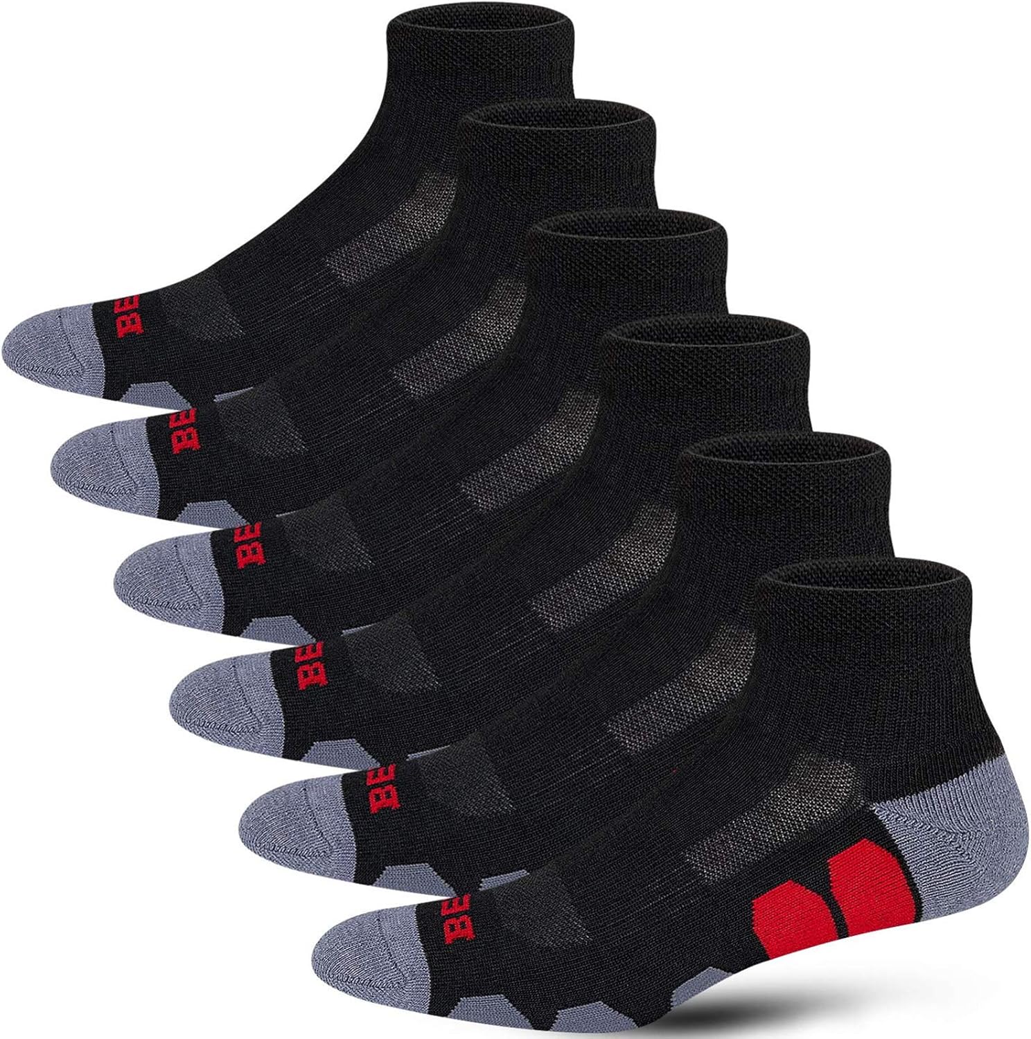 BERING Men's Performance Athletic Ankle Running Socks (6 Pairs)