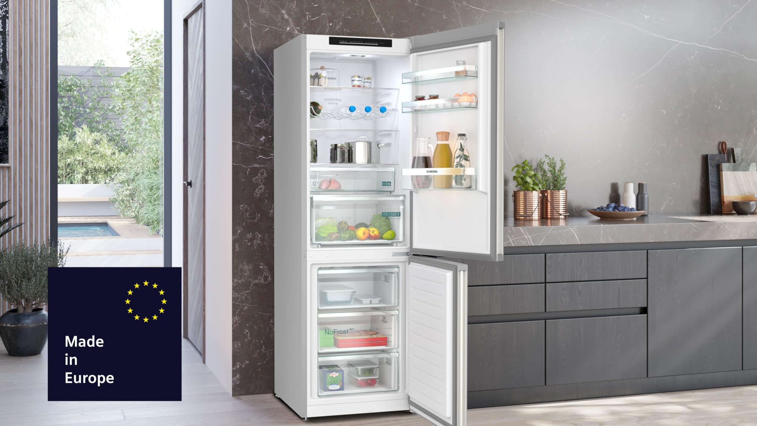 Siemens iQ500 KG39NAIAU Freistehende Kühl-Gefrier-Kombination 363 l Total noFrost hyperFresh LED Beleuchtung 203 x 60 cm Gebürsteter Stahl AntiFingerprint