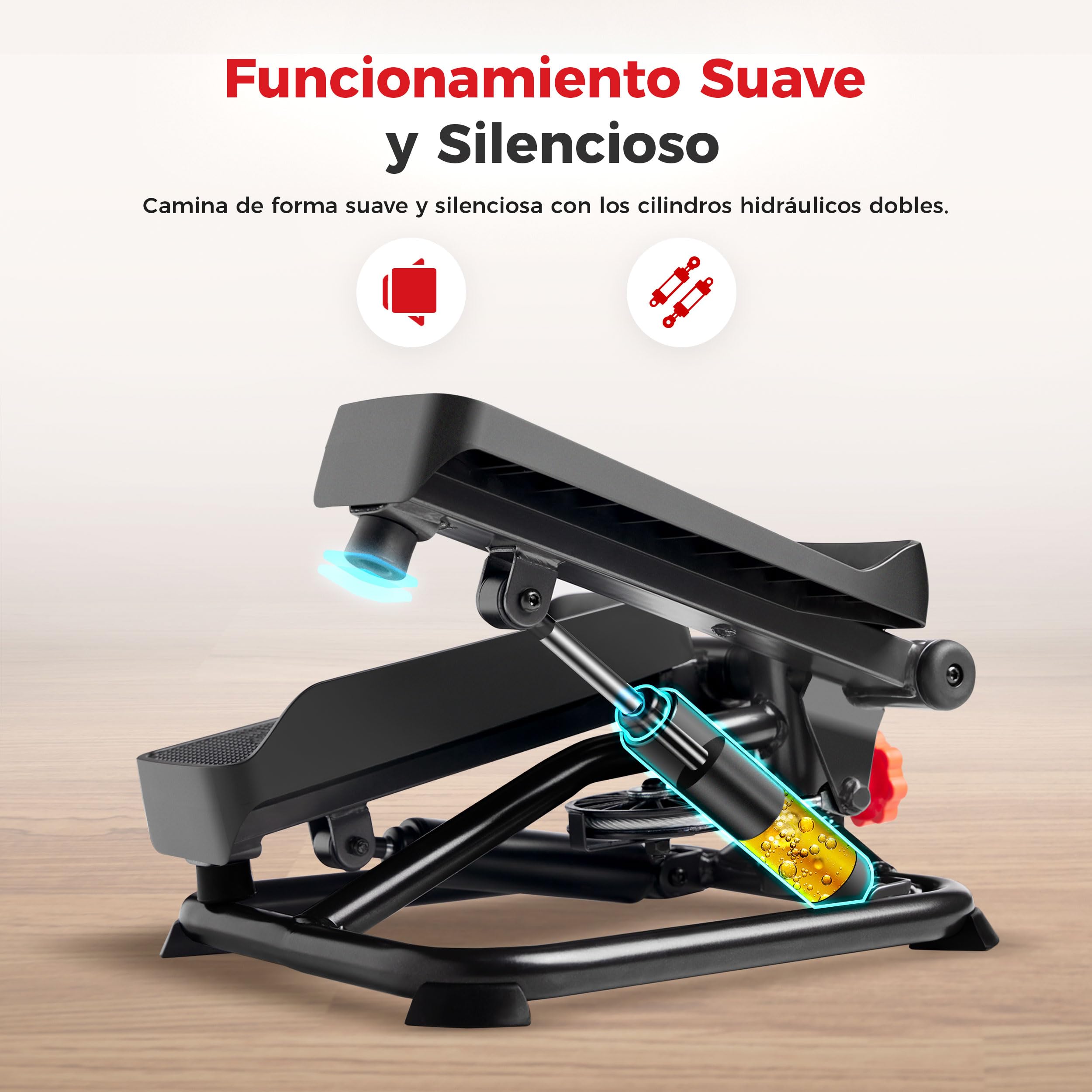 Sunny Health & Fitness Mini Steppers para Ejercicio, Escalones de Bajo Impacto, Equipo de Cardio de Cuerpo Completo, con Conexión Opcional Gratuita a la Aplicación SunnyFit y Banda de Resistencia