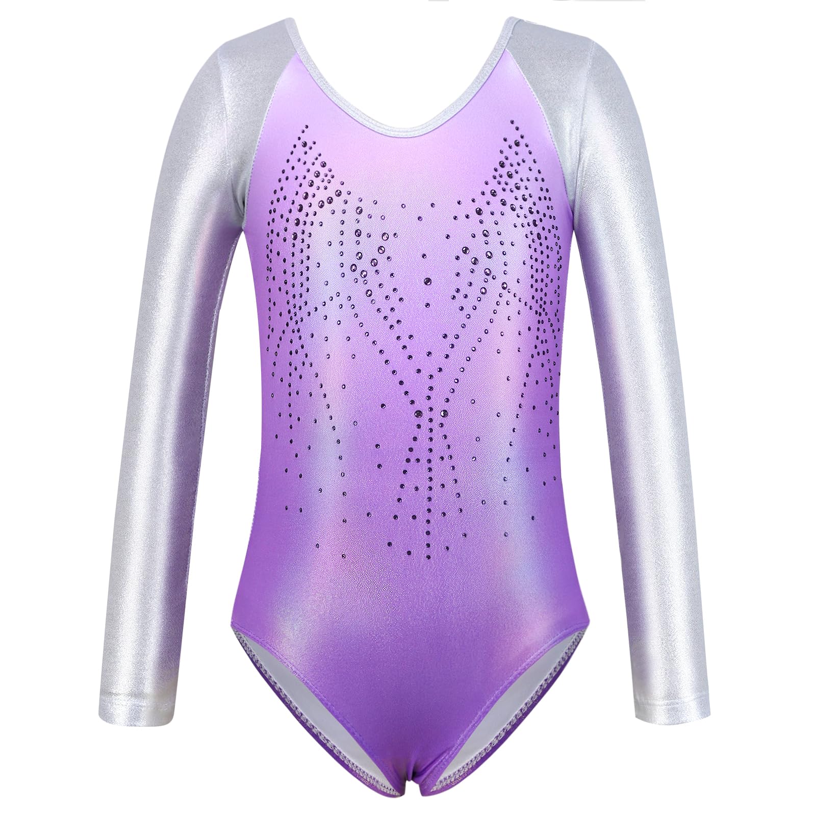 Justaucorps de gymnastique pour filles, enfants, adolescentes, avec short de culbute, manches longues scintillantes