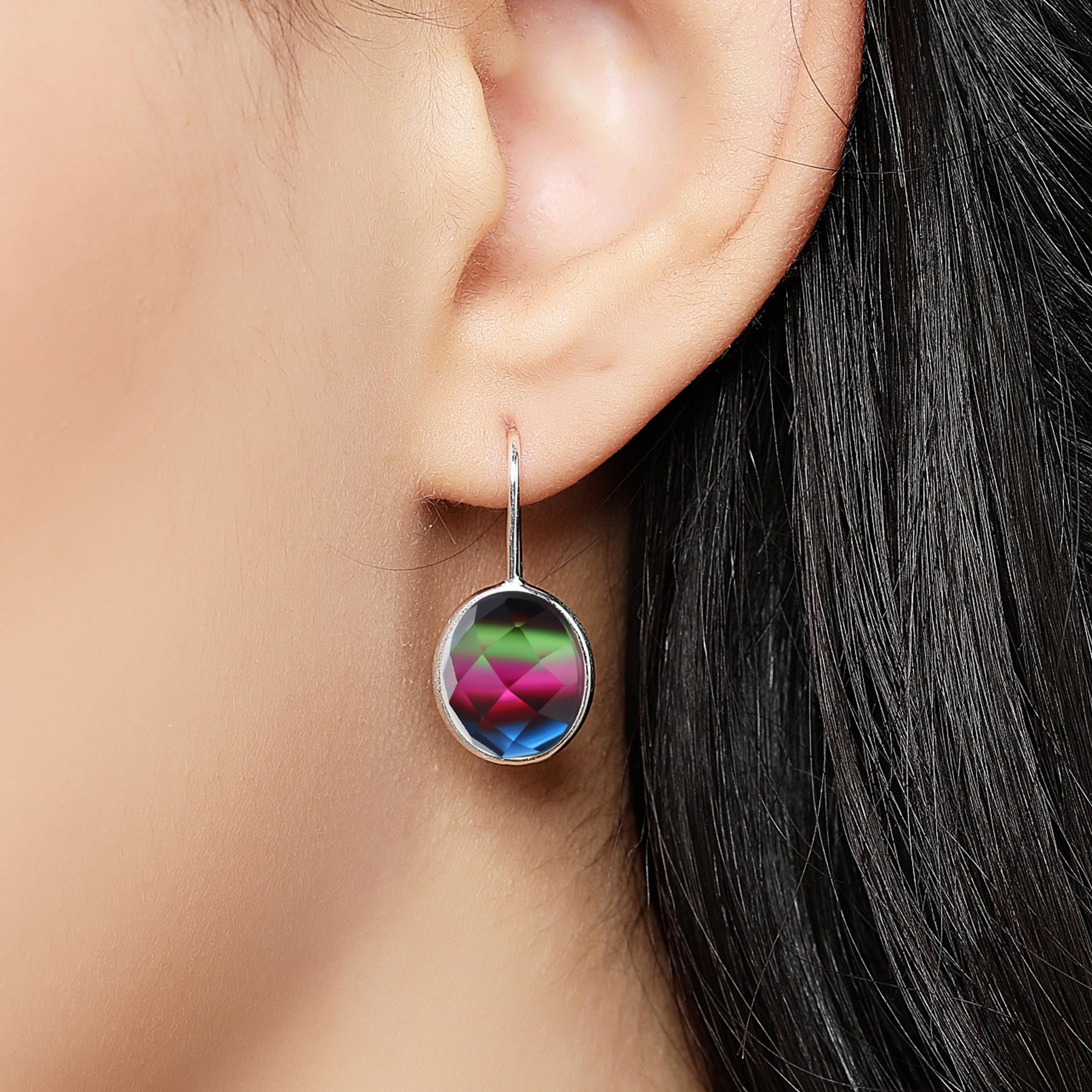 MetJakt Orecchini pendenti da donna in argento 925 con vera pietra naturale e cristalli colorati con glitter che cambiano colore, gioielli da donna, nan, cristallo