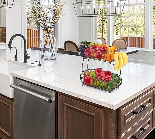 Miniatura 4 de SimpleHouseware - Soporte oblato para cesta de frutas de 2 niveles, bronce