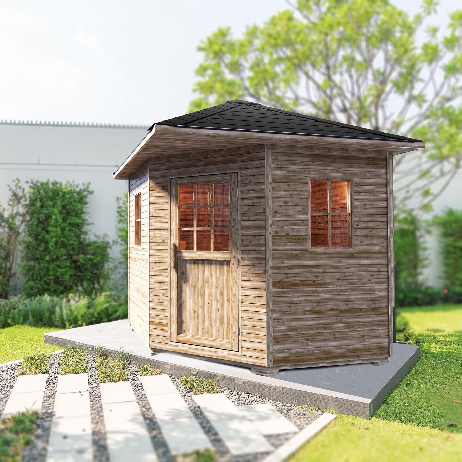 Artsauna Gartensauna Eldur mit 8 kW Ofen, Beleuchtung & Zubehör - Saunahaus aus Fichtenholz - Außensauna für 4 Personen - Outdoor Sauna 200x200x256 cm