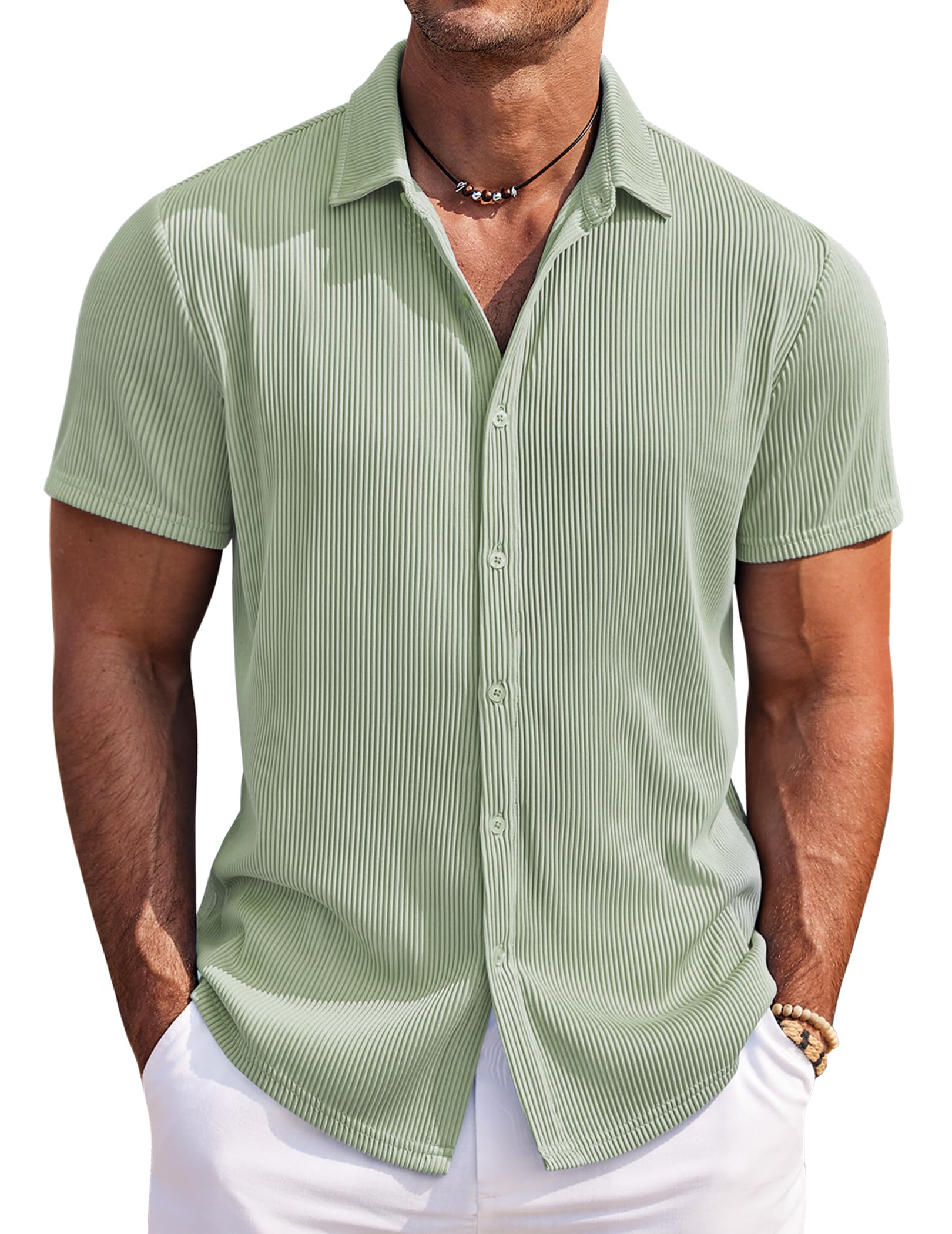 COOFANDY Herren Hemd Kurzarm Freizeithemd Bügelfrei Sommerhemd Casual Strand Hemden Männer Button Down Shirt