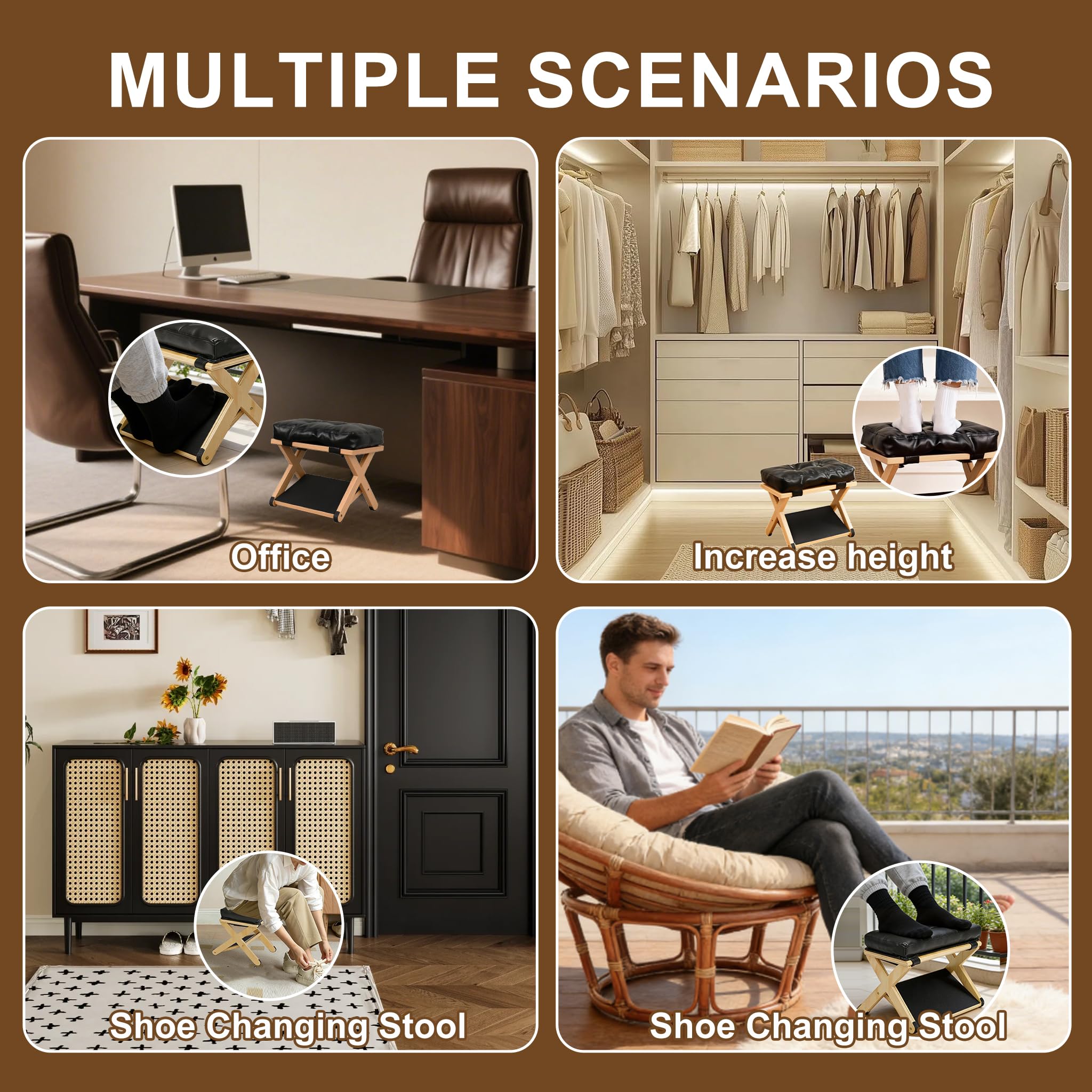 Sgabello Poggiapiedi Ergonomico A Due Livelli Inclinato in Legno Formato Compatto E Resistente Ufficio Casa Appartamento Poggiapiedi da ScrivaniaBlack,13 * 9.1 * 10.06 inch