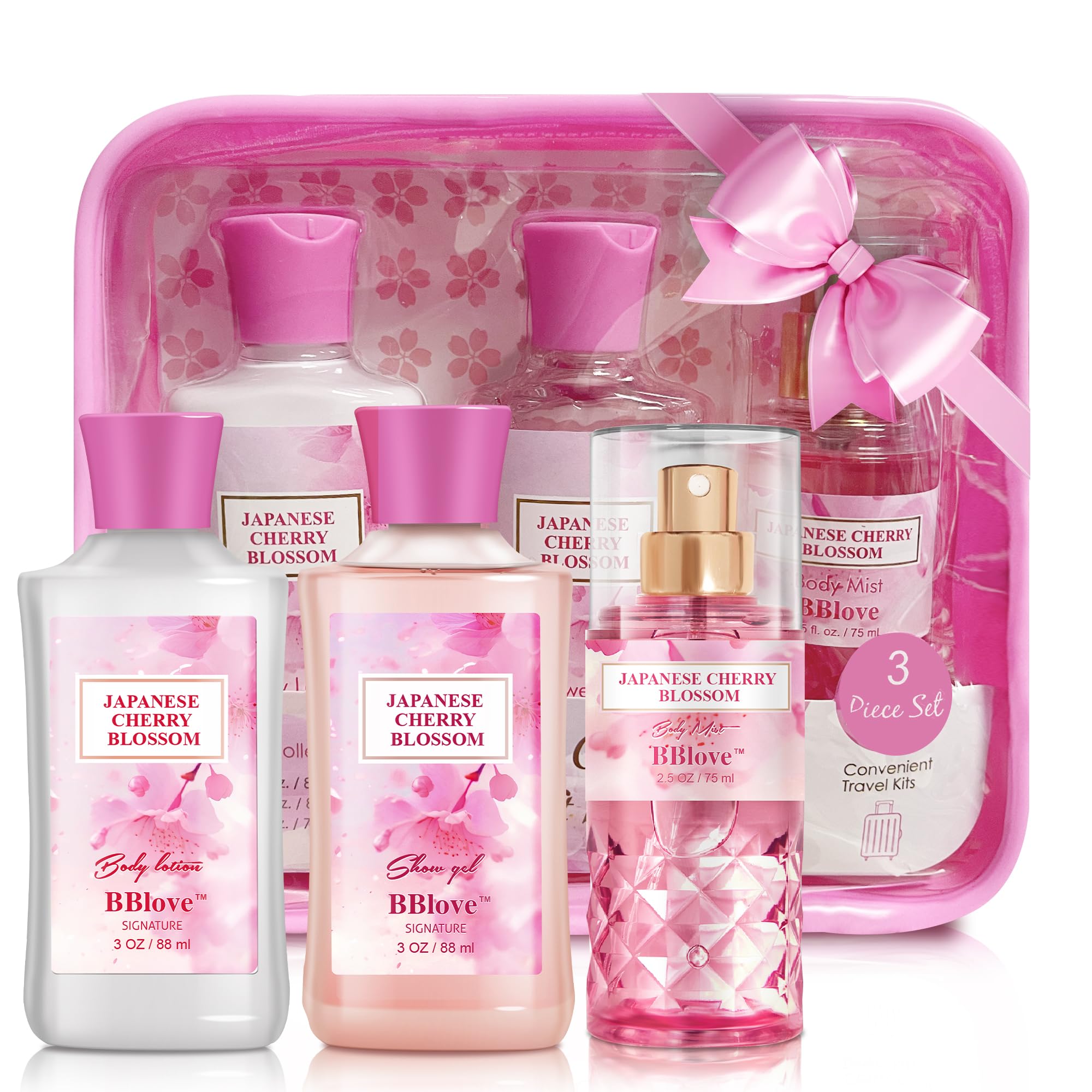 BBlove Japanese Cherry Blossom 3-Piece Bath and Body Gift Set