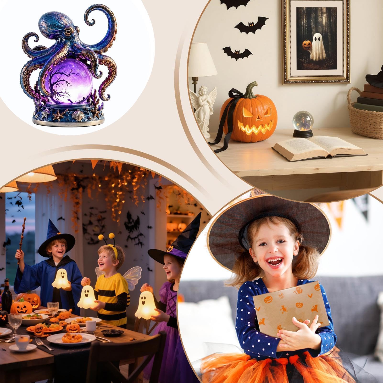 Lampada a forma di polpo divertente in resina alimentata tramite USB, decorazione di Halloween | Deep Sea Statua Lampada da Tavolo Notte per Casa Camera da Letto Dormitorio Ufficio Scrivania Mensola Tavolo Angolo Lettura