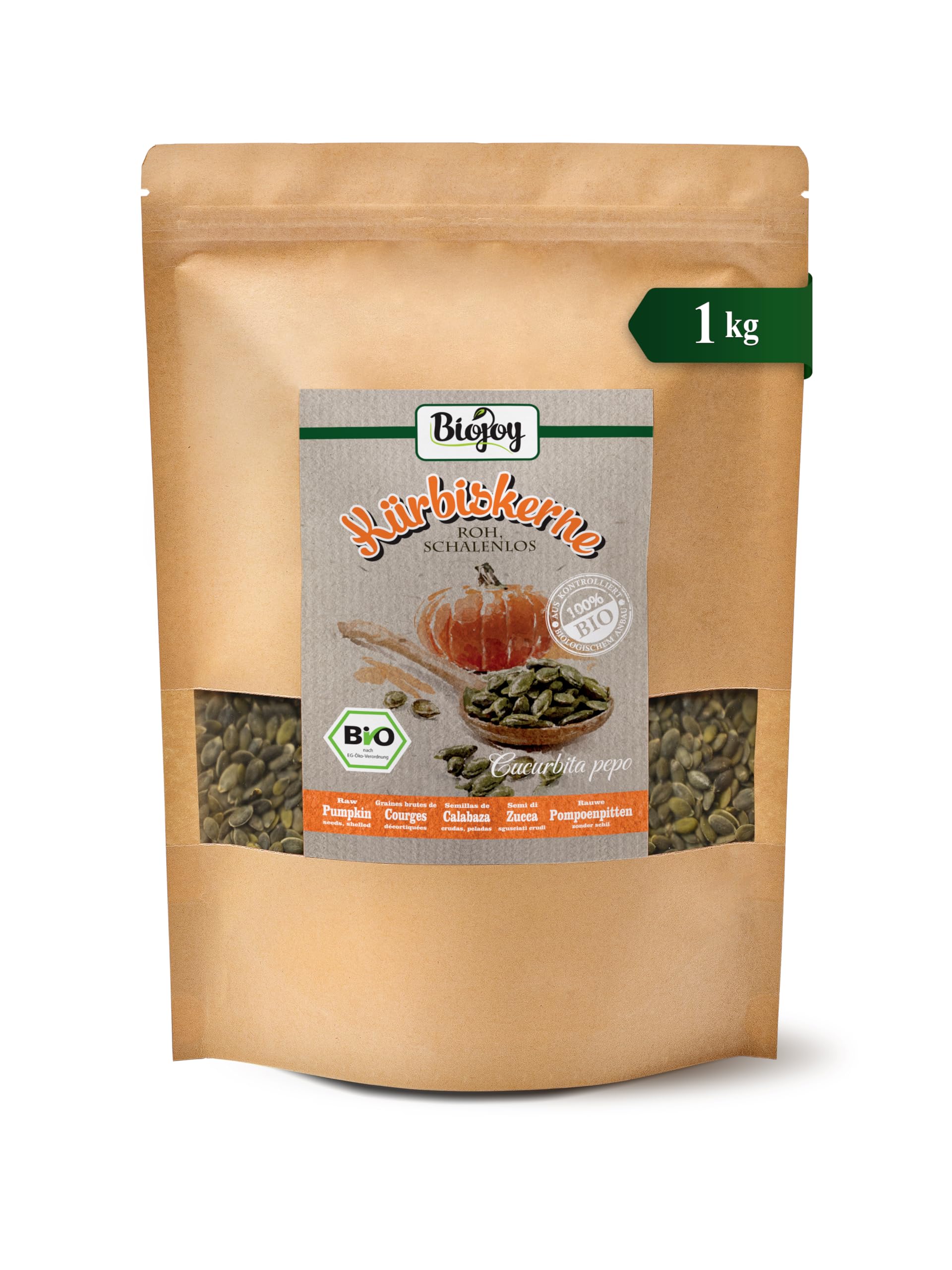 Biojoy Semillas de Calabaza peladas Orgánicas 1 kg crudas sin sal