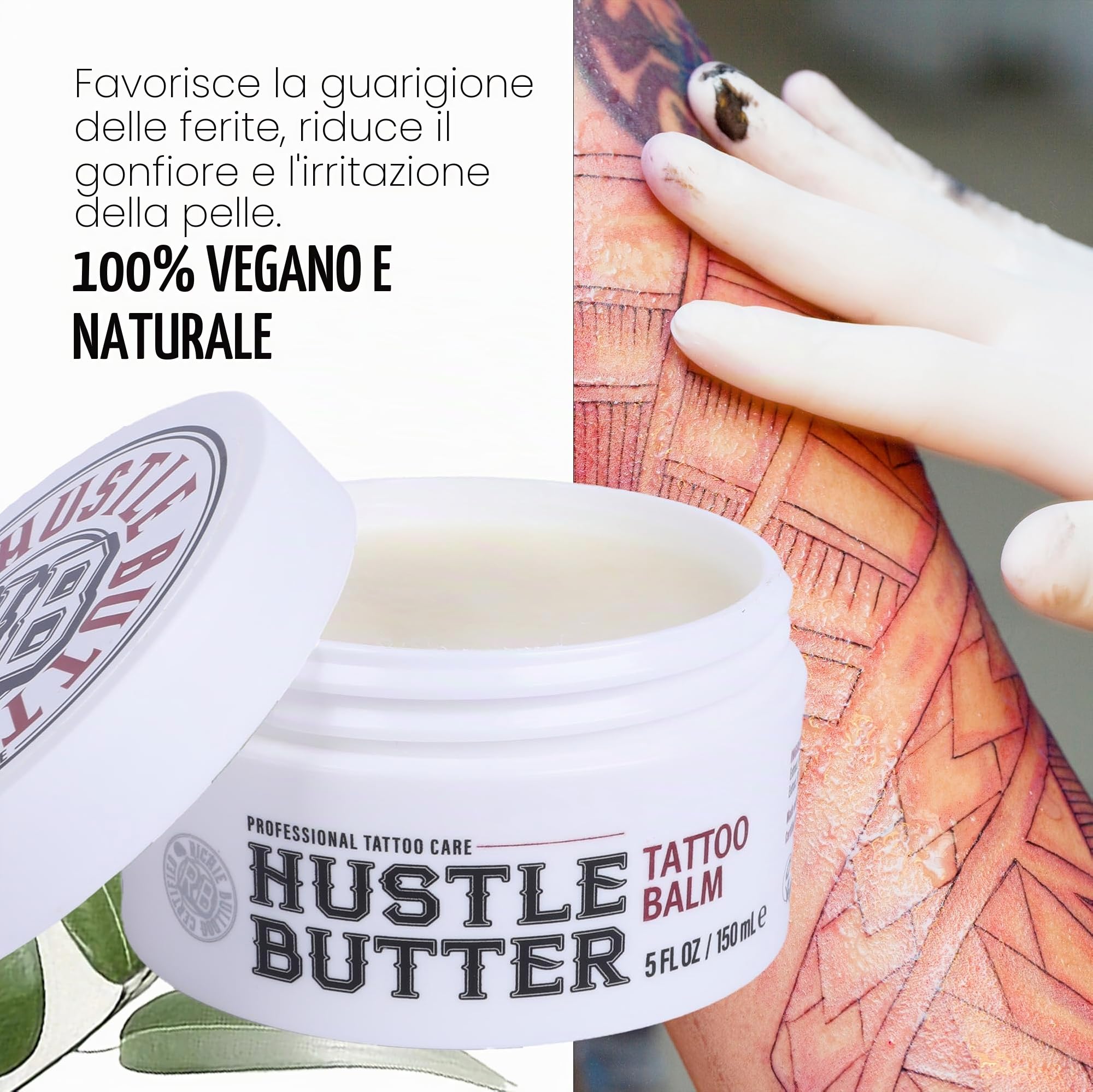 TATTOO HUSTLE BUTTER DELUXE ORIGINAL – 2x150ml crema vegana per la cura del tatuaggio con ingredienti naturali come mango, papaya e burro di karité, favorisce la guarigione, riduce rossori e gonfiori