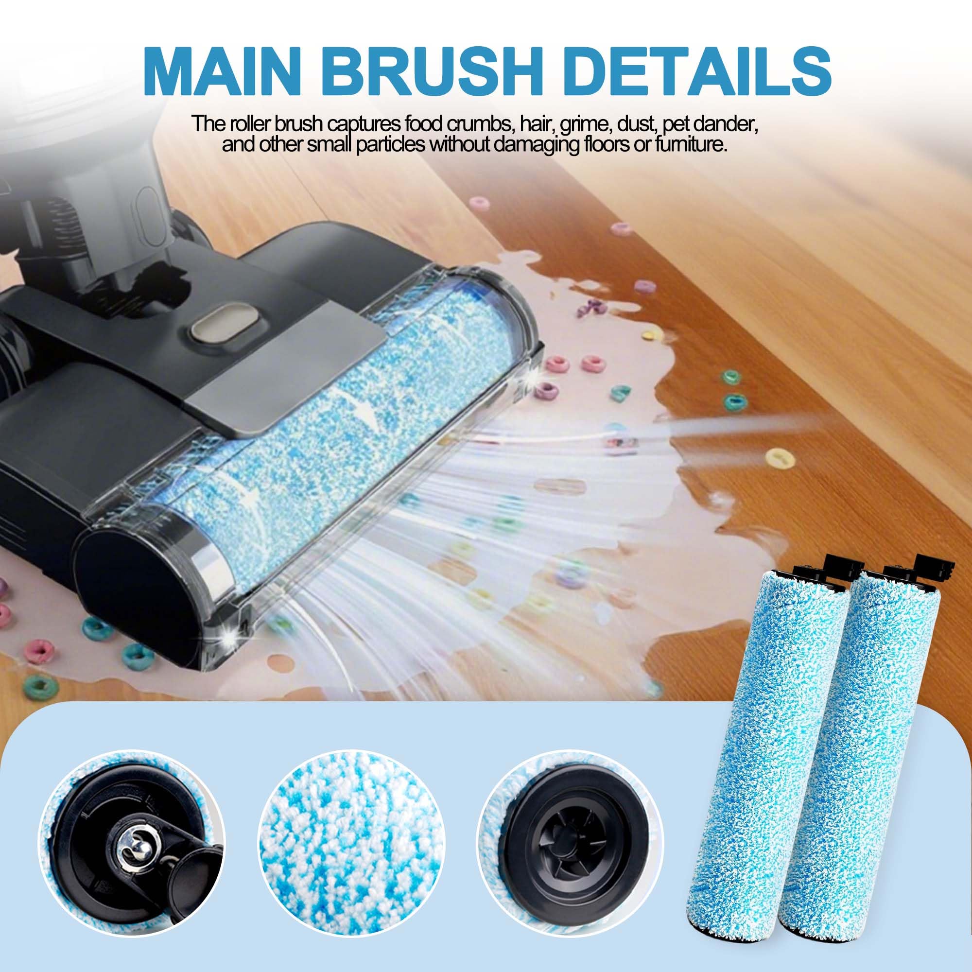 Paquete de 9 cepillos de rodillo de repuesto y filtros de espuma compatibles con aspiradora Shark WD101, AW302, WD201, WD161 WD261 AW261 Hydrovac XL 3 en 1, accesorios inalámbricos Pro XL