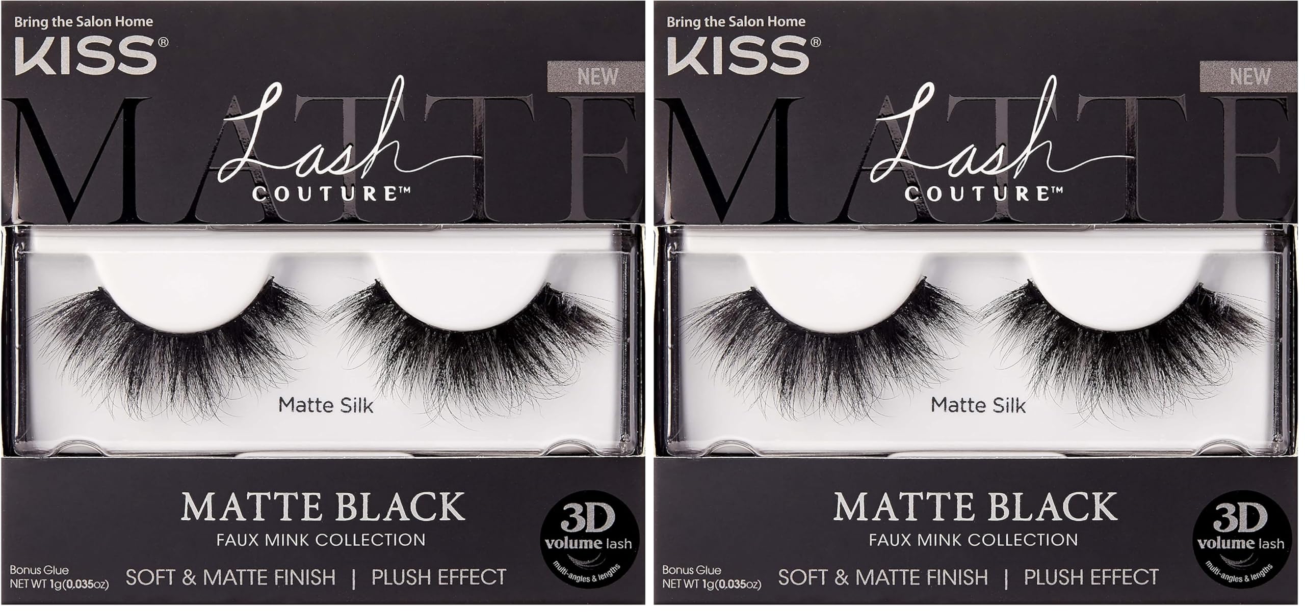 KISS Lash Couture Faux Mink 3D Matte False Eyelashes, Matte Silk', 14 mm, Includes 1 Pair Of Lash, Contact Lens Friendly, Easy to Apply, Reusable Strip Lashes (Pack of 2)