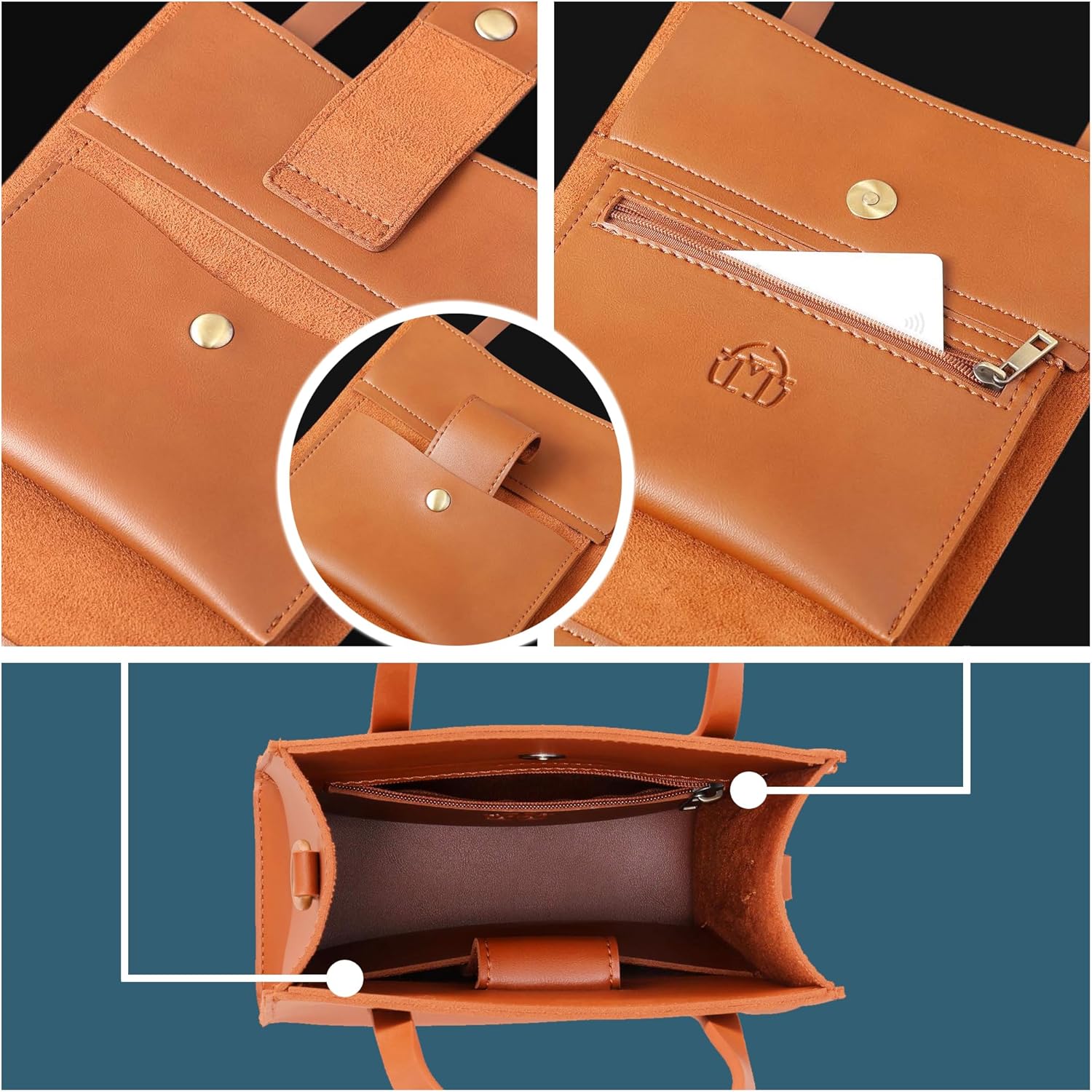 SUNLIGHT LEAVES Vintage Vegan Leather Mini Tote Bag For Women Simple Small Handle Purse Cute Cell Phone Satchel Lady Handbag - Image 5