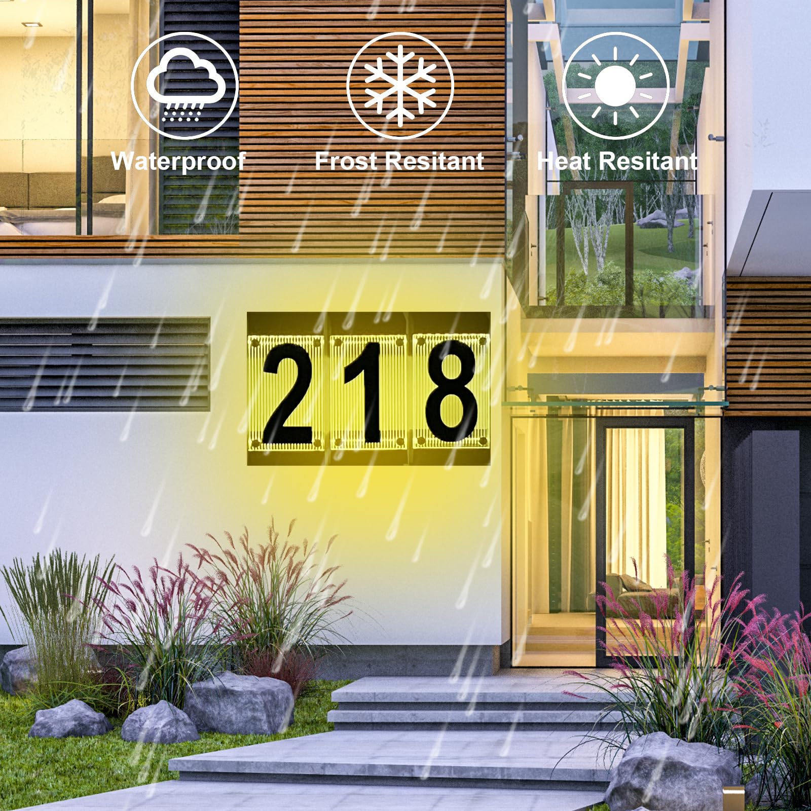 Solar-Hausnummern für draußen, 3D-Acryl-Zahlen, buntes Licht, Fernbedienung, Solar-Adressschild, beleuchtet, moderne Adressnummern, solarbetrieben für Hof Street (Nummer 6)