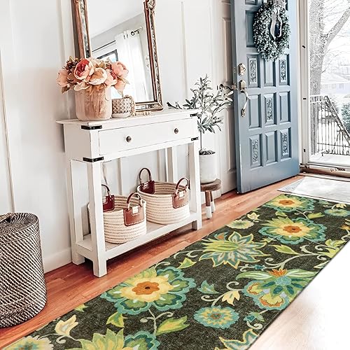 Miniatura 8 de Lahome Alfombra floral para pasillo de cocina, 2 x 8 pulgadas, antideslizante, lavable, alfombra de pasillo de pelo bajo, alfombra suave con