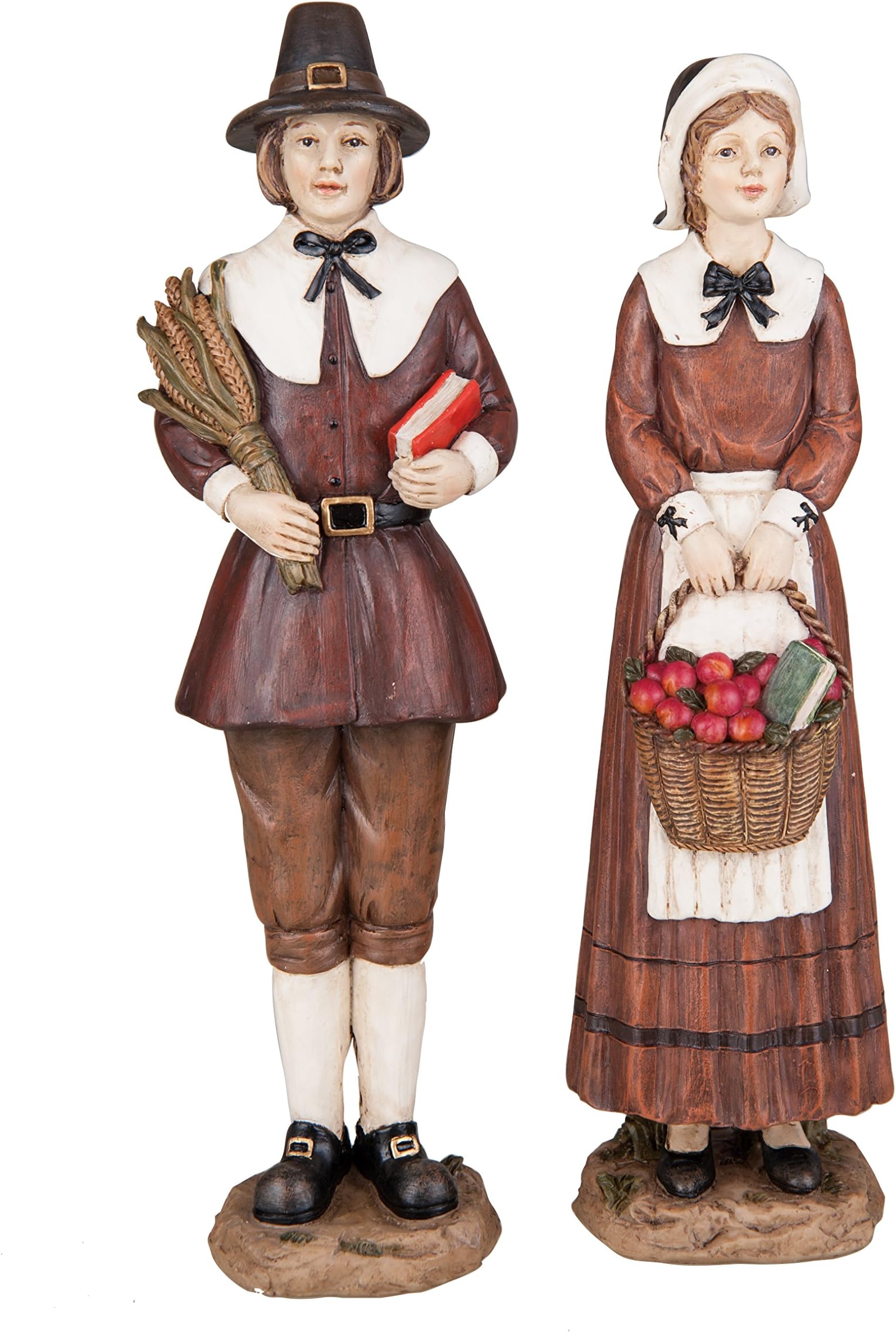 Pilgrim Couple with Basket and Corn Stalk 12 x 3 Resin Harvest Figurine Set of 2