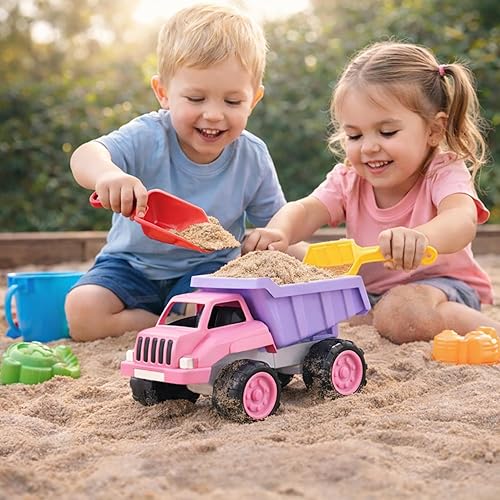 Miniatura 6 de Liberty Imports Camión volquete grande de plástico en color rosa para niños pequeños y niñas – Volquete inclinable grande, vehículo de juguete de