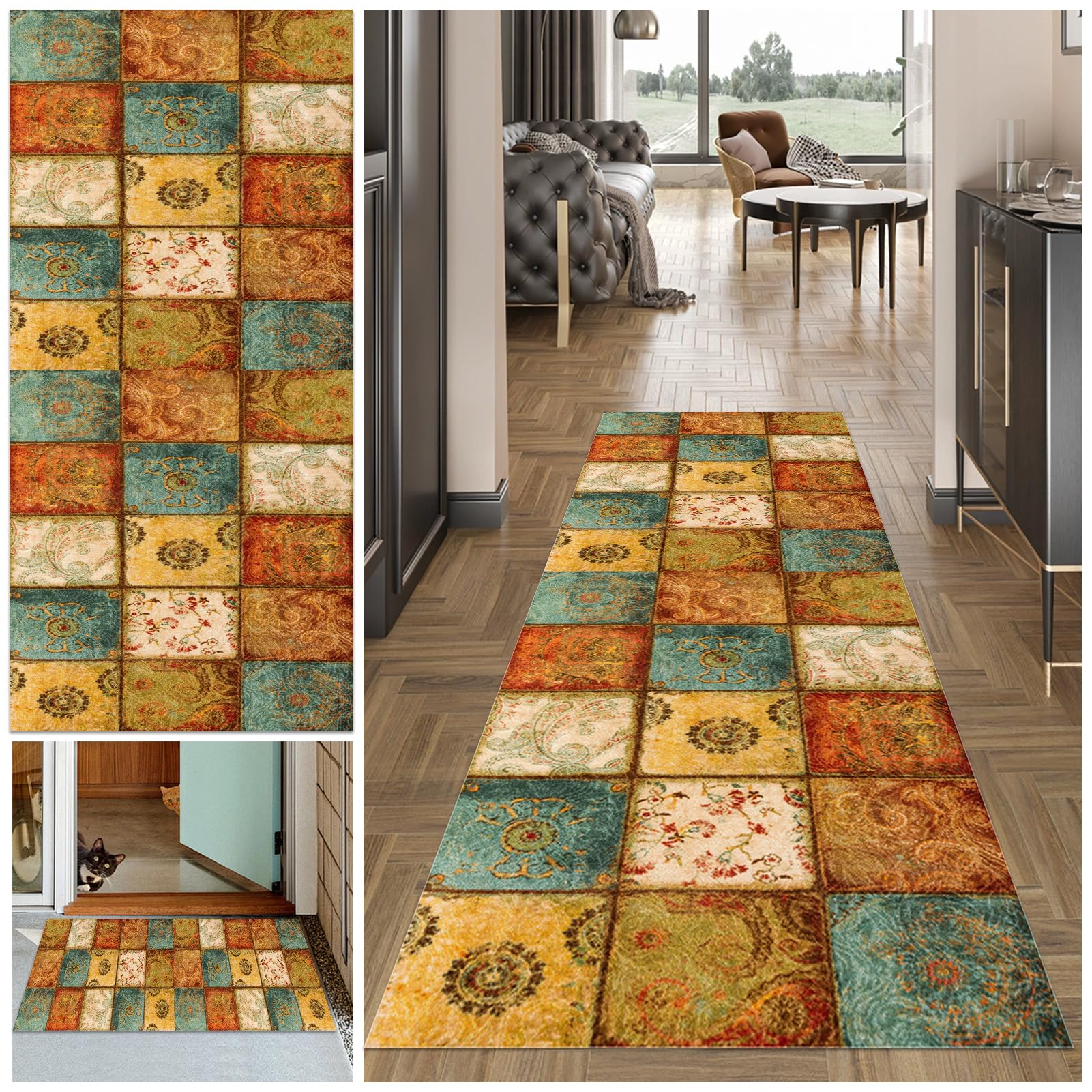 Loper vloerkleed voor de gang, 100 x 350 cm, zwaar belastbare hallloper, deurmat wasbaar keukentapijt antislip achterkant tapijt lopers voor gangen, absorberend vloertapijt voor ingang, keuken
