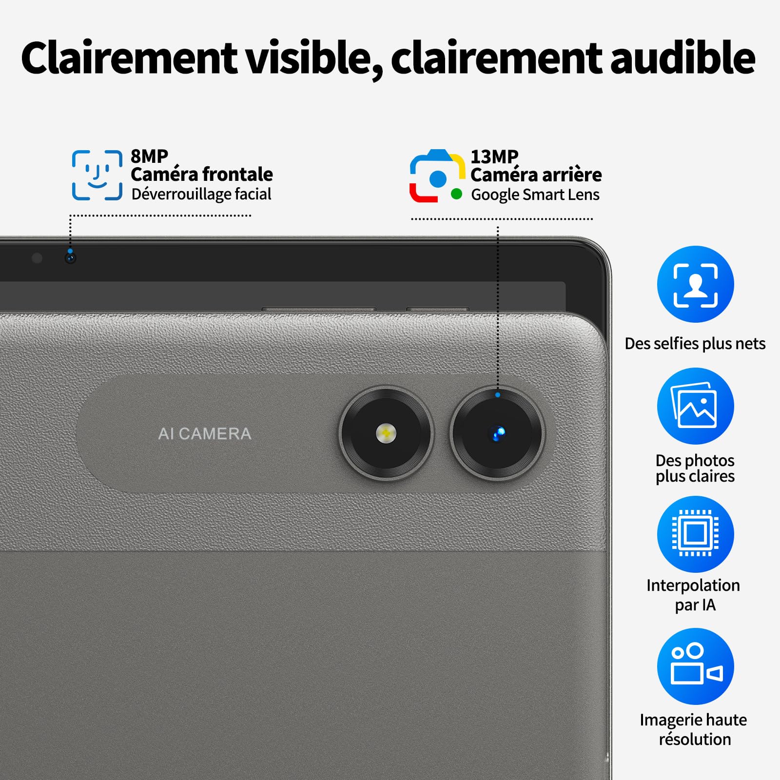 Tablette 11 Pouces Android 16 Tablette Écran 90 Hz, Gemini AI 3.0, 24Go(6 + 18Étendus) RAM 128Go ROM(2TB TF), Protection oculaire, 8000mAh, WiFi, Widevine L1, Face ID, GMS, Garantie 4 Ans