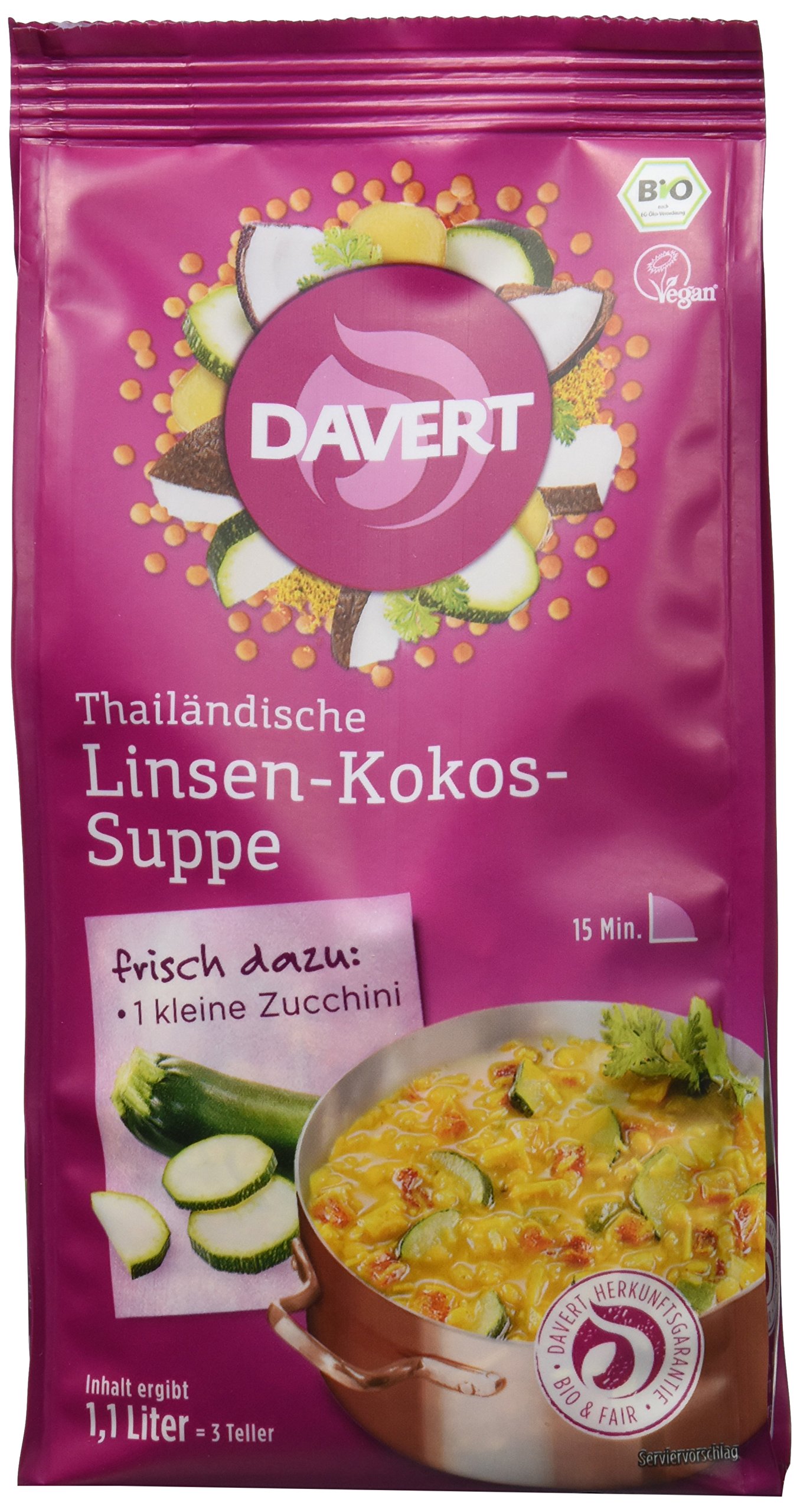Davert Thailändische Linsen-Kokos-Suppe, 6er Pack (6 x 170 g) - Bio
