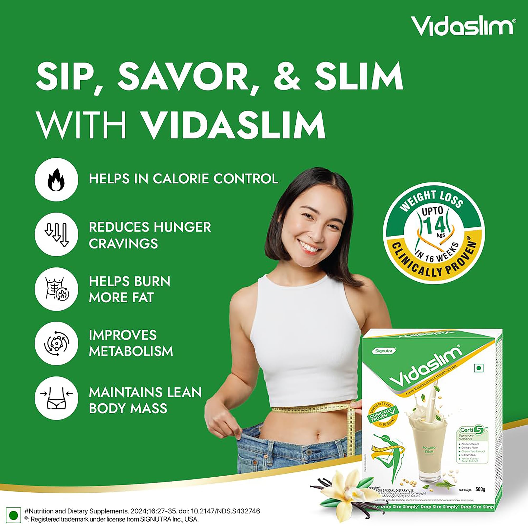 Vidaslim Vanilla Elixir 500g - Protein Powder For Men & Women Weight Control & Management | Clinically Proven Meal Replacement Protein Health Shake | No Added Sugars | 22.8g Protein Per Serve | Green Tea & White Kidney Bean Extracts | 1