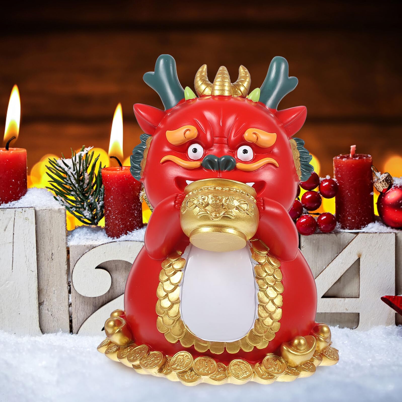 NOLITOY Drachen Sparschwein aus Kunstharz Chinesisches Tierkreiszeichen-spardose Münzbehälter Dekoratives Accessoire für Neujahrsgeschenke
