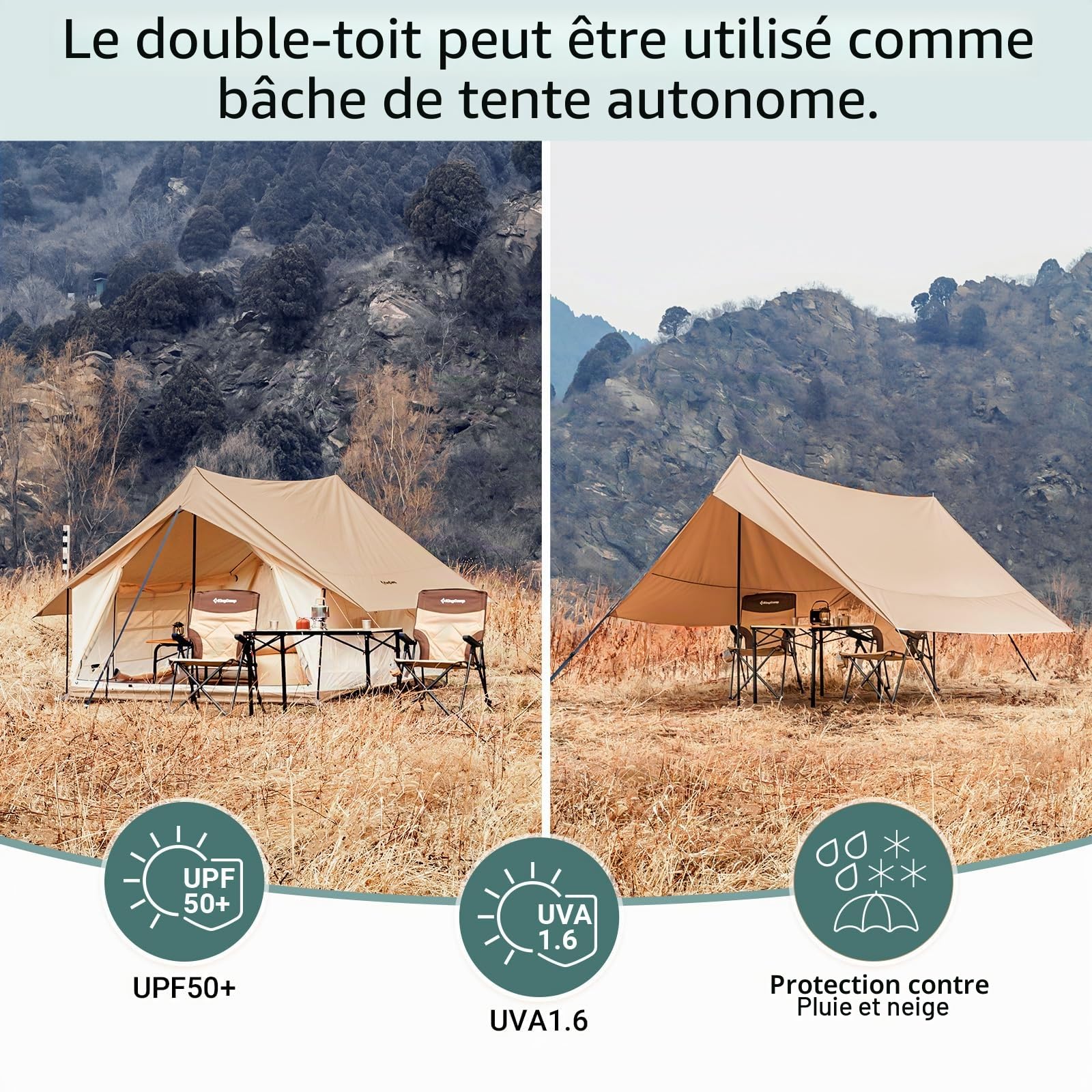 KingCamp Tente de camping pour 4 à 5 personnes - 210 g TC 150D - Tissu Oxford PU3000 mm - Étanche - 8 ㎡ - Grande tente d'extérieur pour camping, glamping, festivals, fêtes