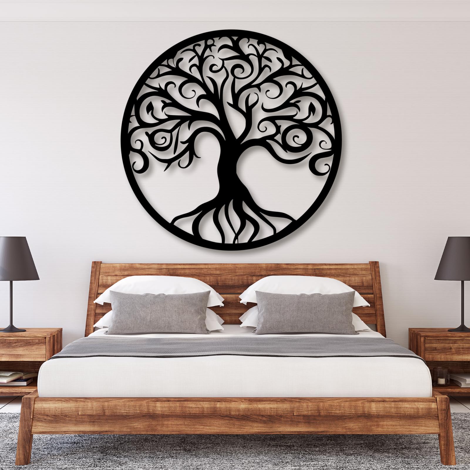 Nowoczesna minimalistyczna metalowa sztuka ścienna, dekoracja, drzewo życia, do salonu, sypialni, jadalni, biura (70 x 70 cm, styl 8)