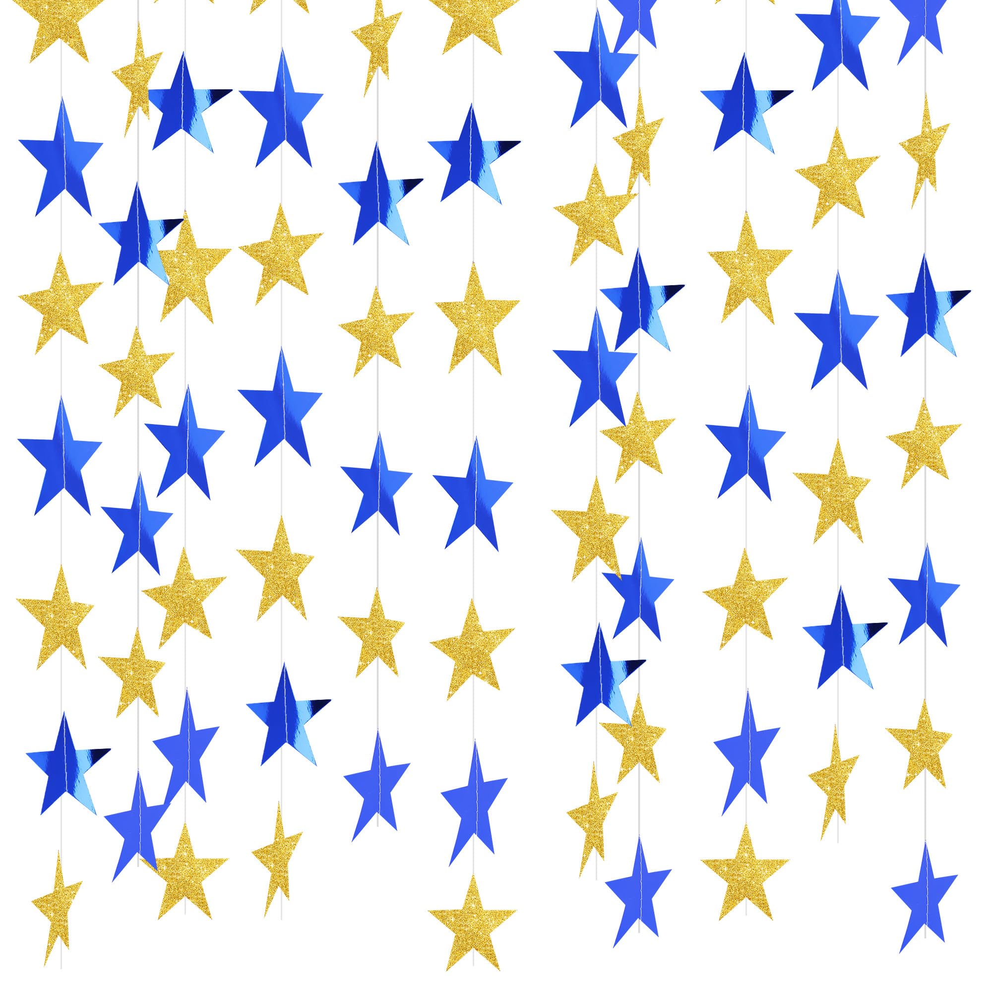 TONIFUL Gold Blue Star Garland Glitter Twinkle Banner Star Bunting Hanging Decorations for Party Backdrop Christmas Graduation Birthday Wedding Baby Shower New Year Home Decor（78 feet）