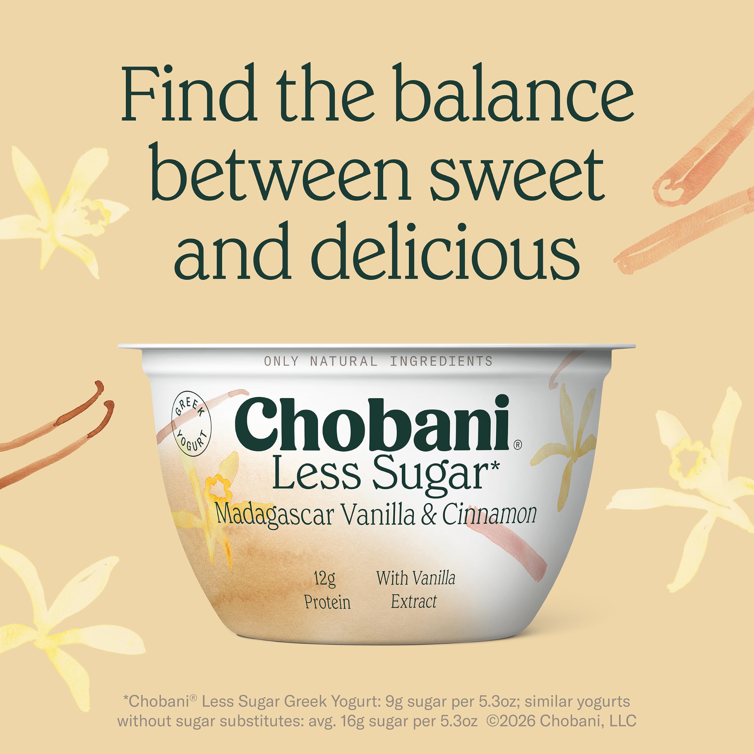 Amazon.com: Chobani® Less Sugar Low-Fat Greek Yogurt Madagascar