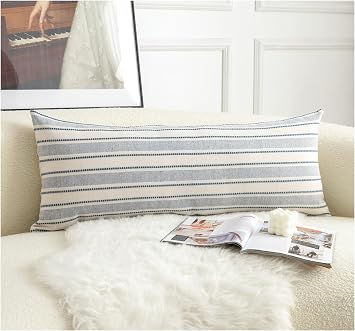 Cethom Decorative Boho Lumbar Pillow Covers, Modern Farmhouse Couch Pillowcase, 14 x 36 Long Accent Body Throw Pillow Covers, Sofa Bed Living Room Decor Cushion Case, Blue and Beige, Pack of 1