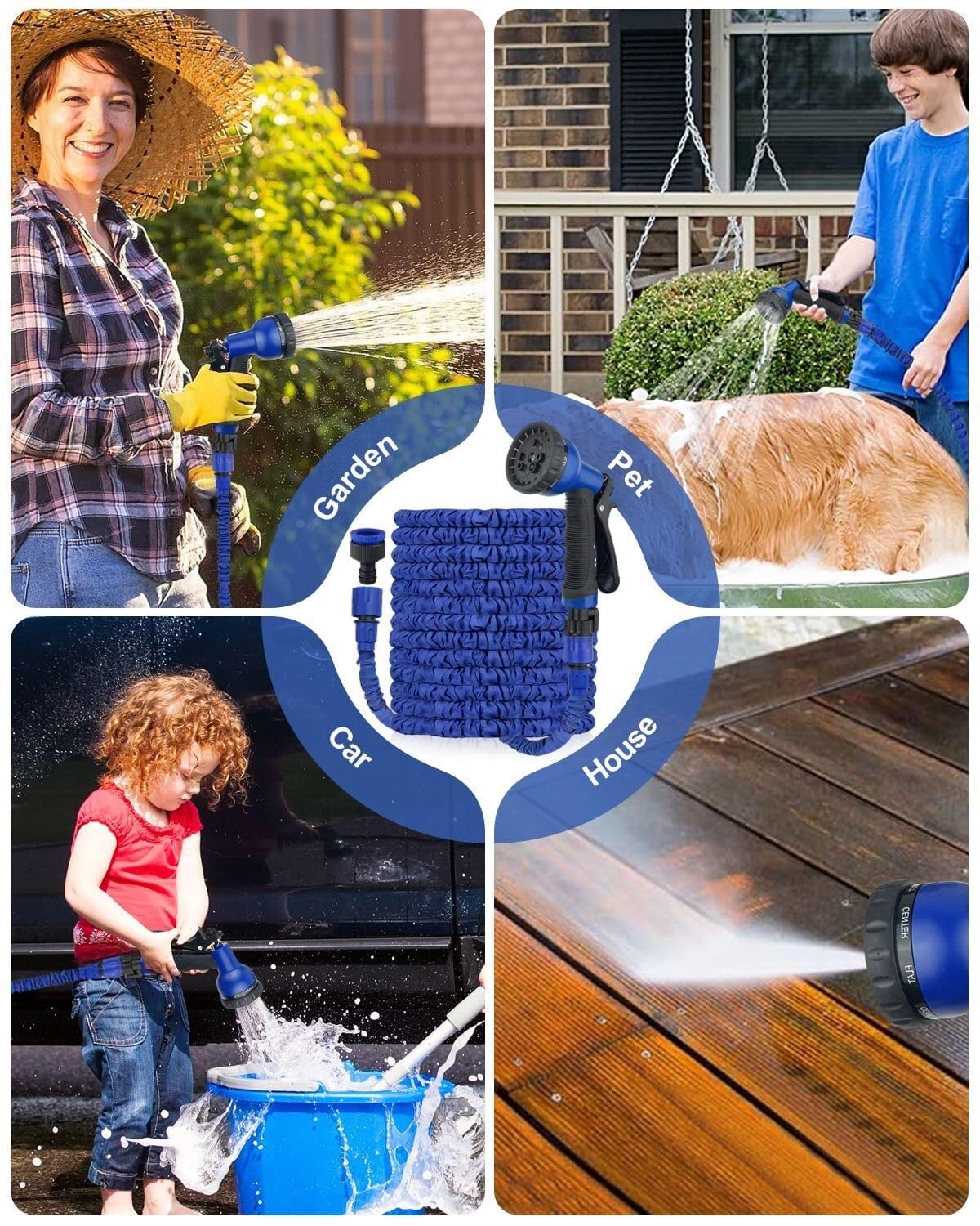 Dehnbarer Gartenschlauch 15-45m Robust mit Funktionen Sprühdüse, Knickfreier Wasserschlauch für Garten Auto Terrasse(100FT)