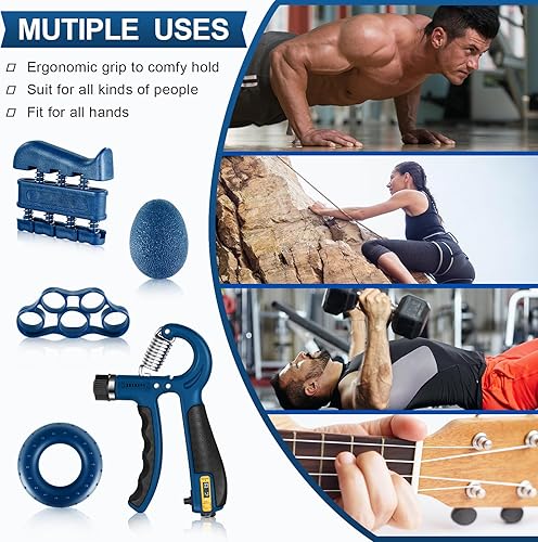 Miniatura 7 de Gonex Fortalecedor de agarre de mano con contador, kit de entrenamiento de antebrazo (paquete de 5), entrenador de fuerza de agarre de resistencia