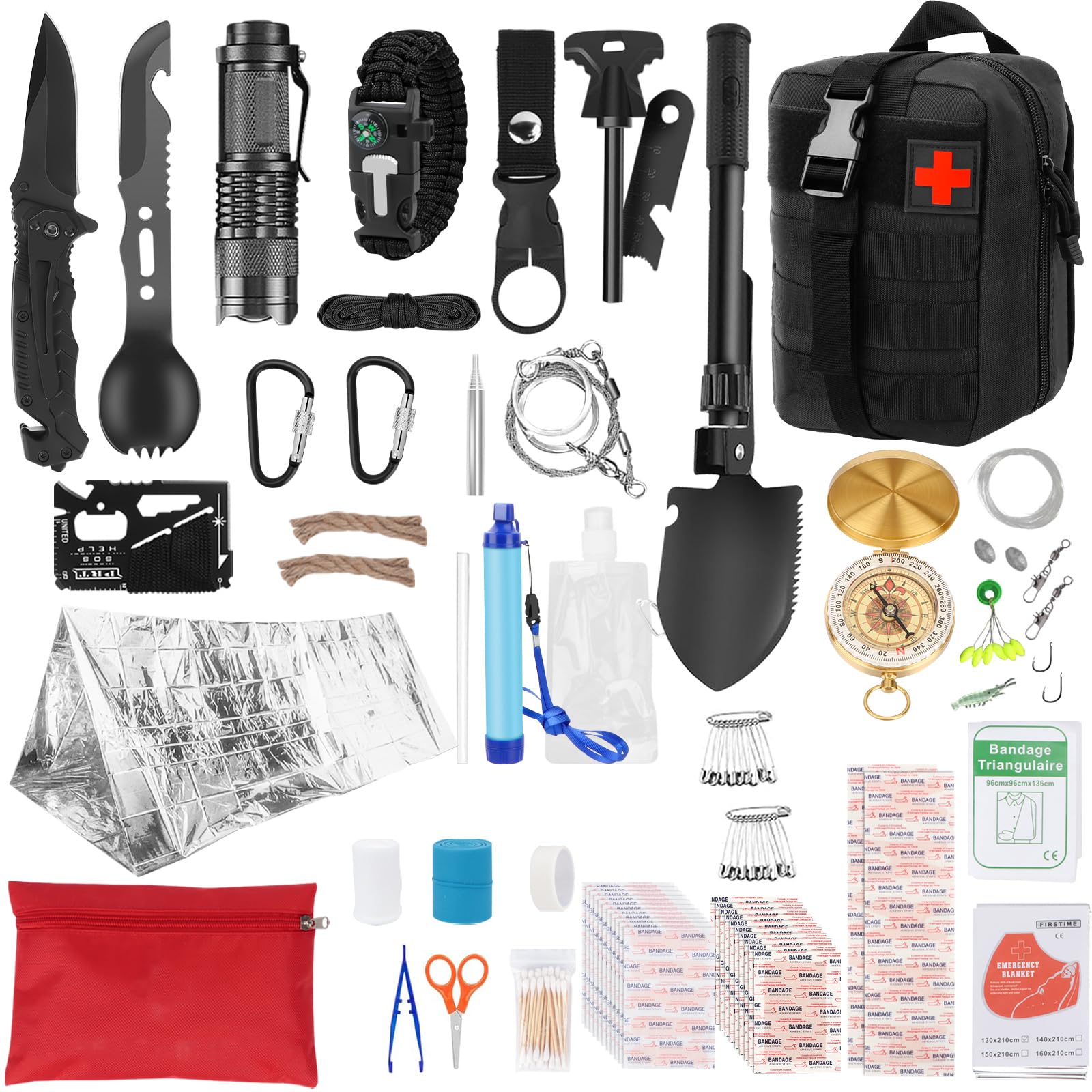 Kit de Survie d'urgence en extérieur, équipement de Survie pour Homme, Camping, Aventure, randonnée en Plein air
