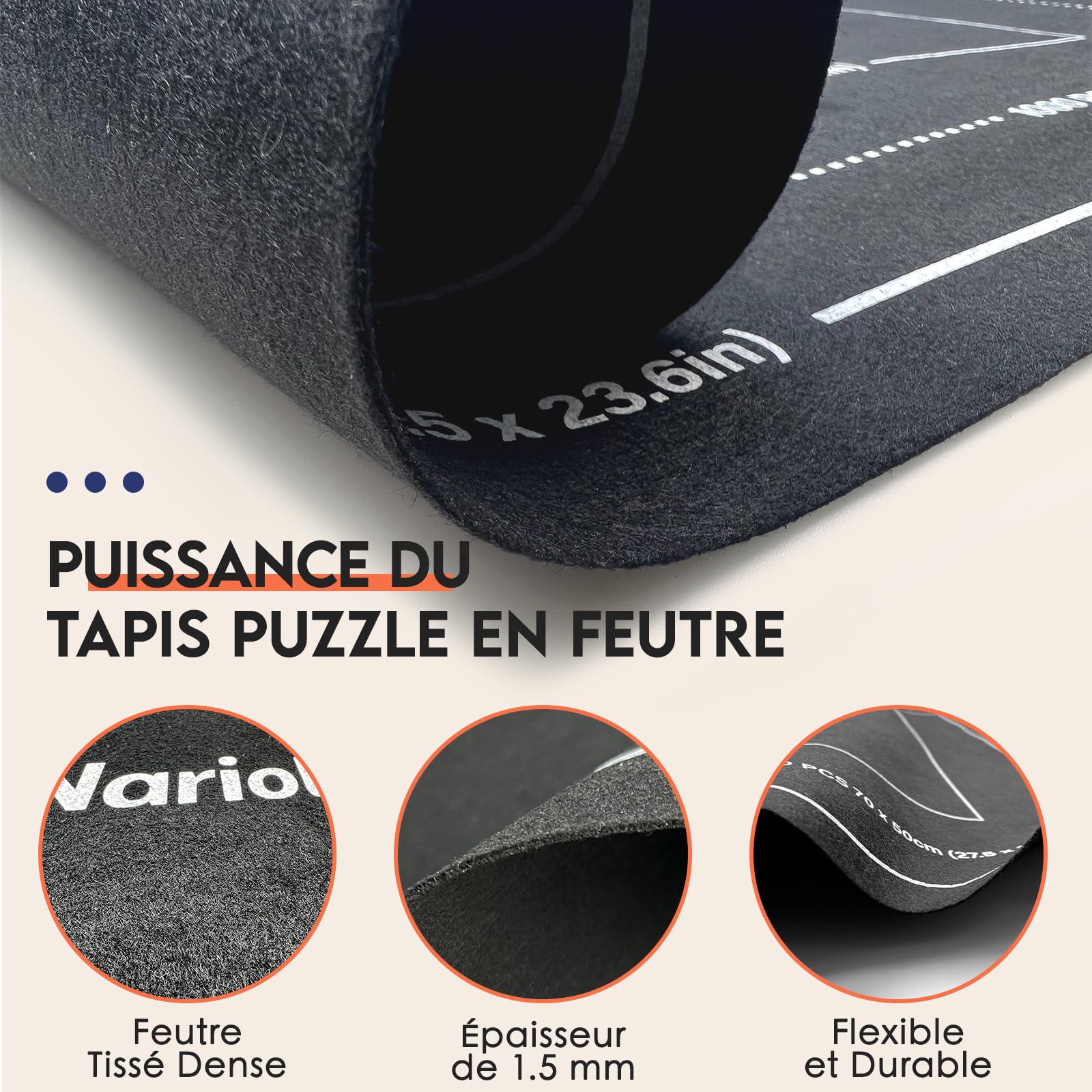 Nariolar Tapis de Puzzle, Ensemble de 2 Pièces,Tapis de Puzzle en Caoutchouc et Feutre pour 500/1000/1500 Pièces, Accessoire Pratique pour Ranger et Transporter Les Puzzles