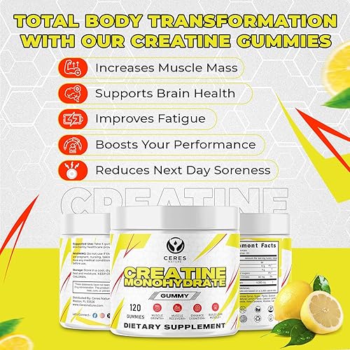 Miniatura 4 de Ceres Nature Gomitas de monohidrato de creatina diseñada para un máximo rendimiento y una recuperación rápida. Este sabroso y conveniente suplemento