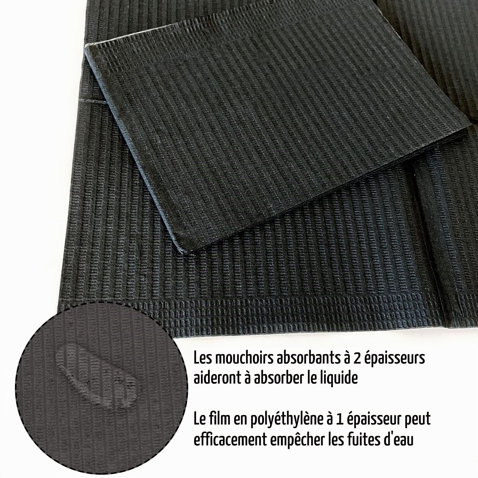 Bavoirs Dentaires Jetable, SOTICA 125pcs Bavoirs Jetable Tatouage Noir Bavoirs Papier Imperméable 3 Plis Protection Table Tatouage