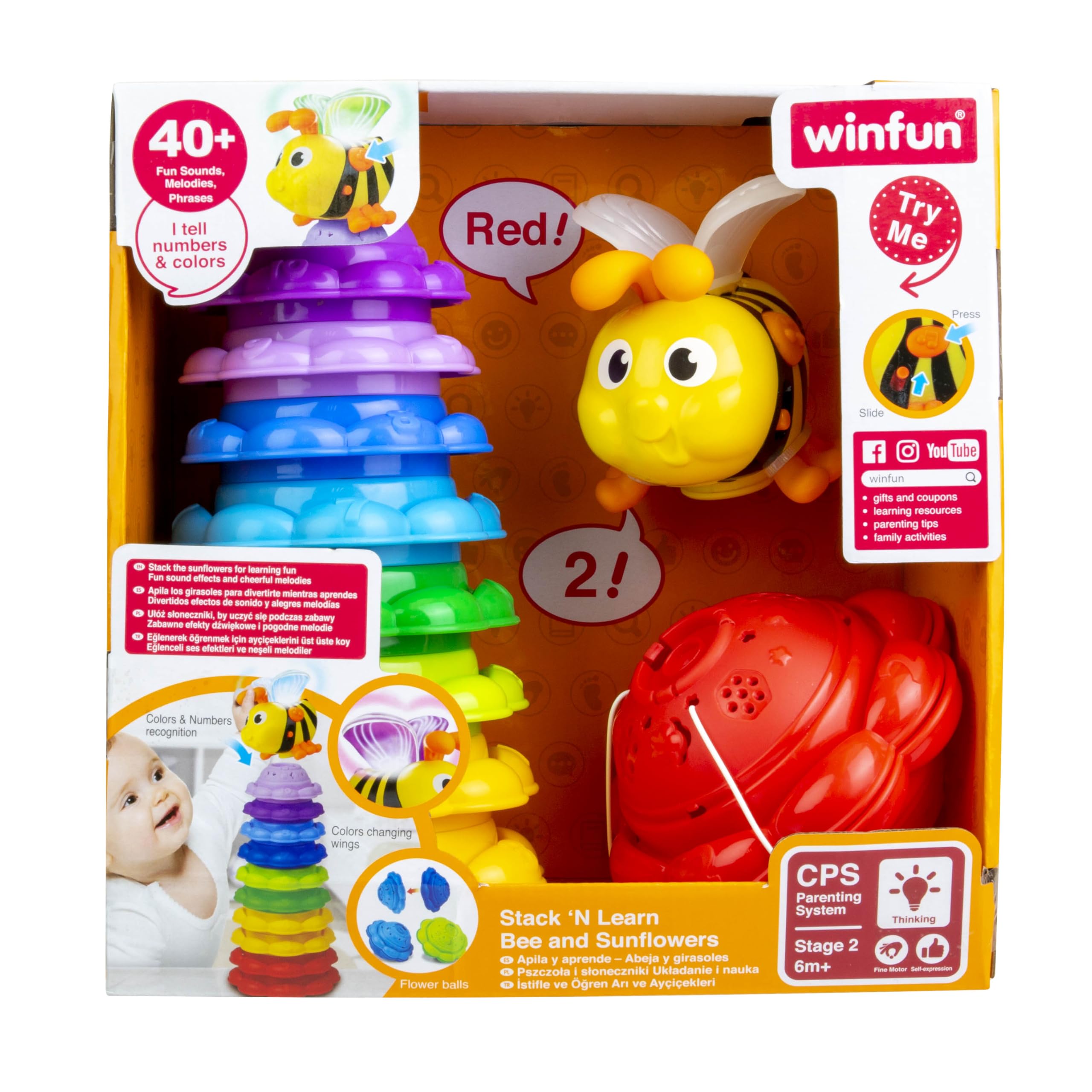 Winfun Stack 'N Learn Bee and Sunflowers – Colorful Stacking Toy with Lights, Sounds & Educational Play for Toddlers | Build, Learn & Play with Colorful Sunflowers | Infant Ages 6 Months+
