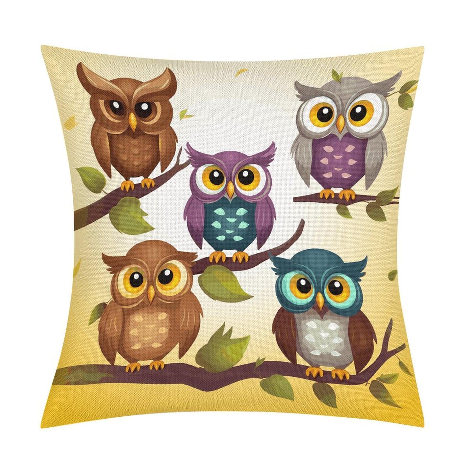 LZQPOEAS Owls Birds Throw Pillow Covers, Waterproof Faux Linen Pillow Cases with Invisible Zipper, Decorative Square Cushion Covers for Sofa Couch Living Room Bedroom 18x18 Inch