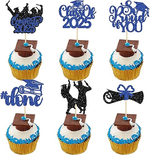 Gyufise 24 piezas 2025 temáticas de graduación 2025 adornos para cupcakes con purpurina So Proud of You para la clase de 2025 para cupcakes para
